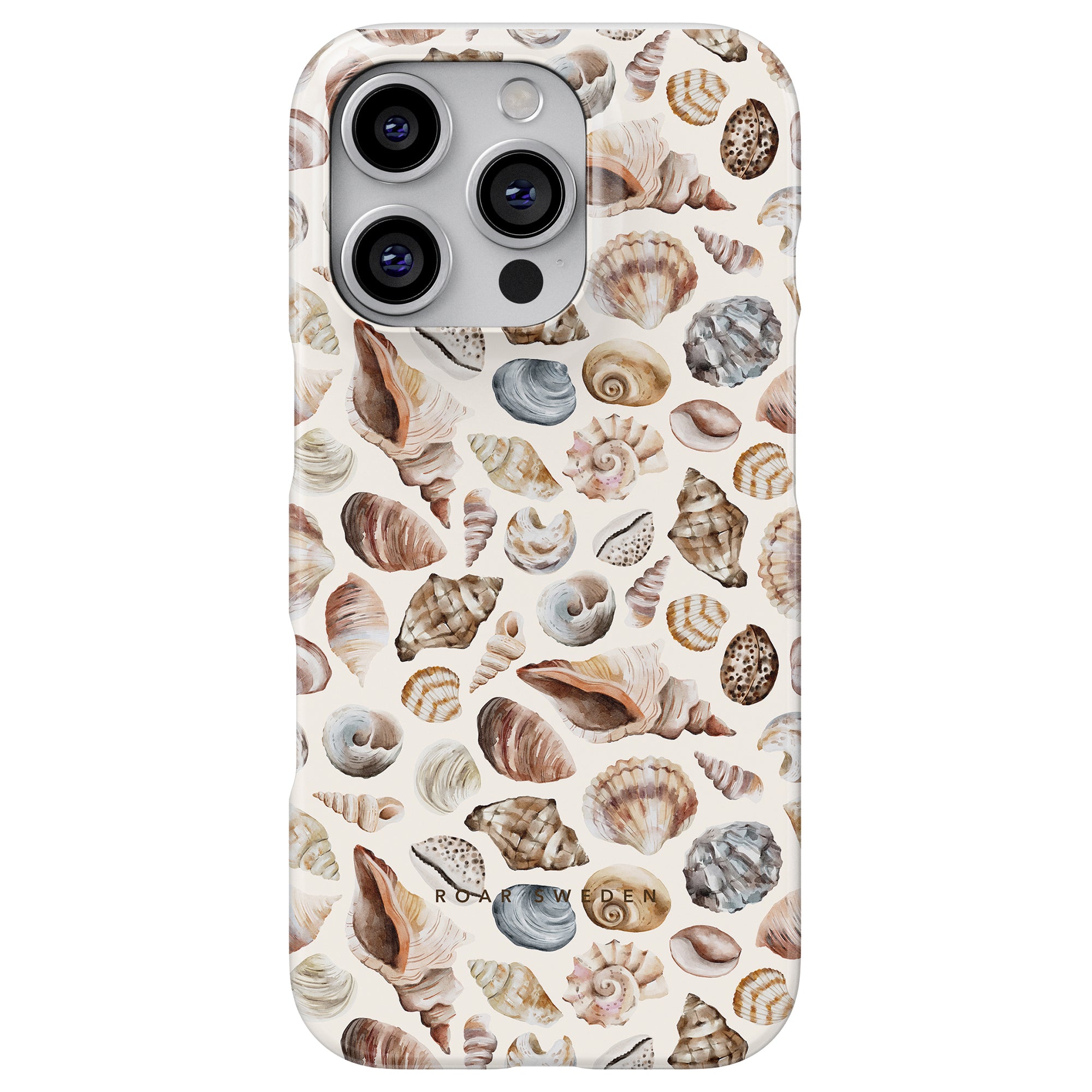 a phone case with shells on it