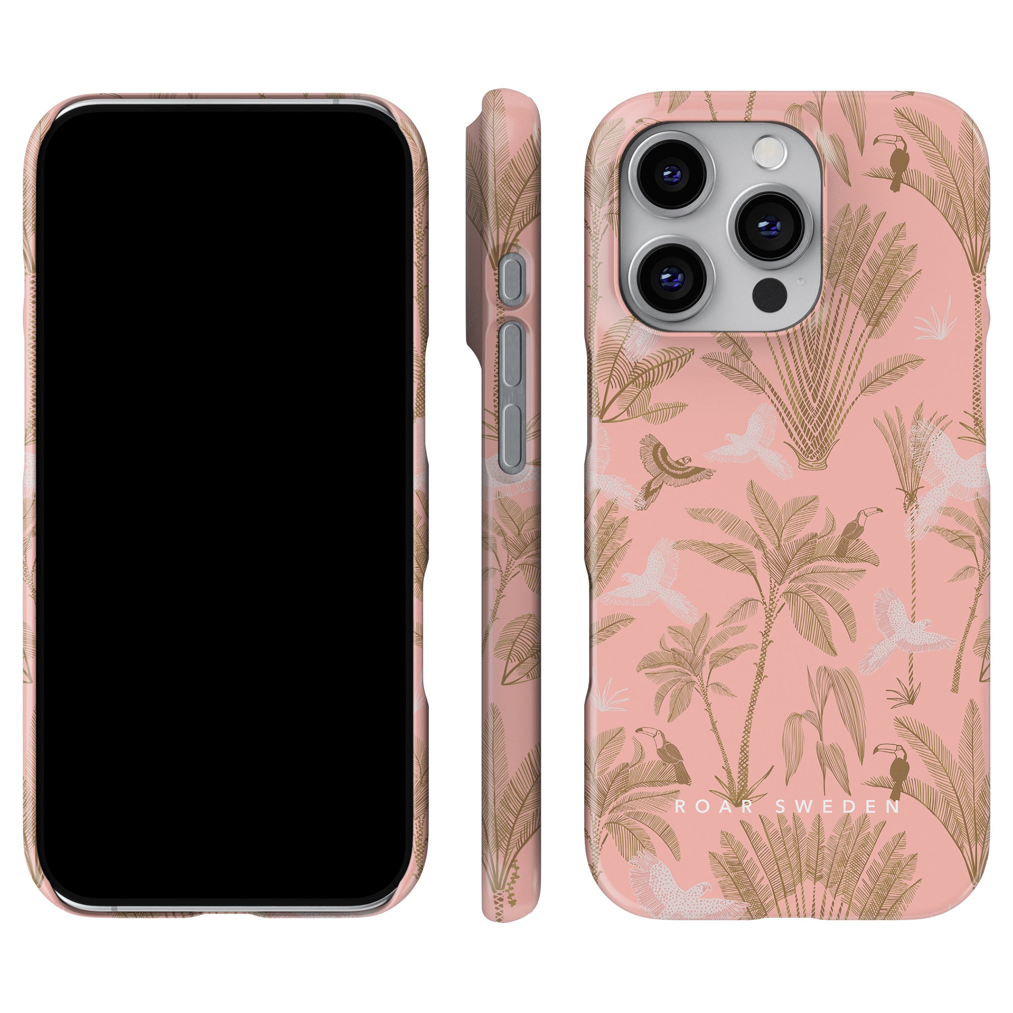 a pink phone case with a floral design