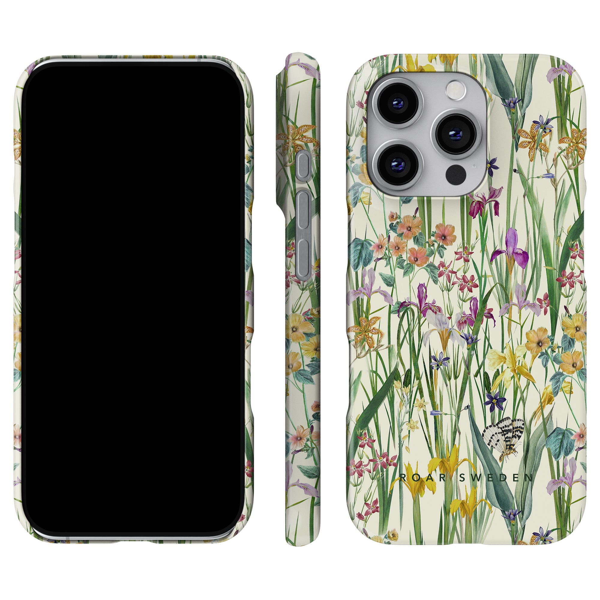 a phone case with flowers and butterflies on it