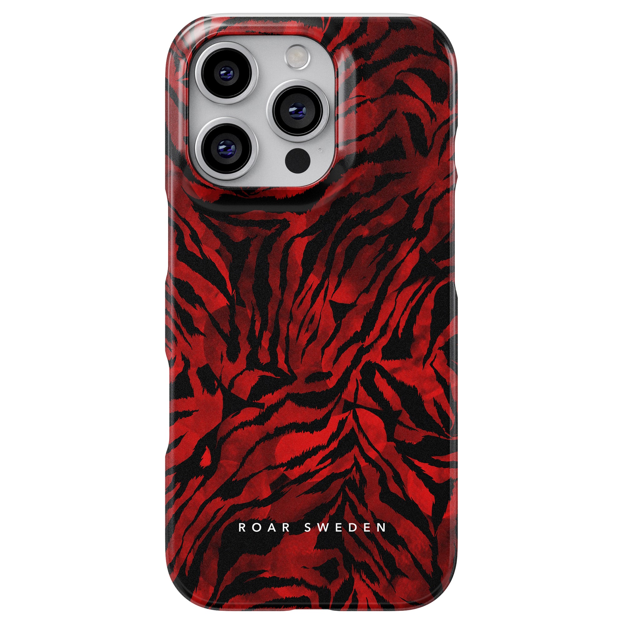 a red and black phone case with zebra print