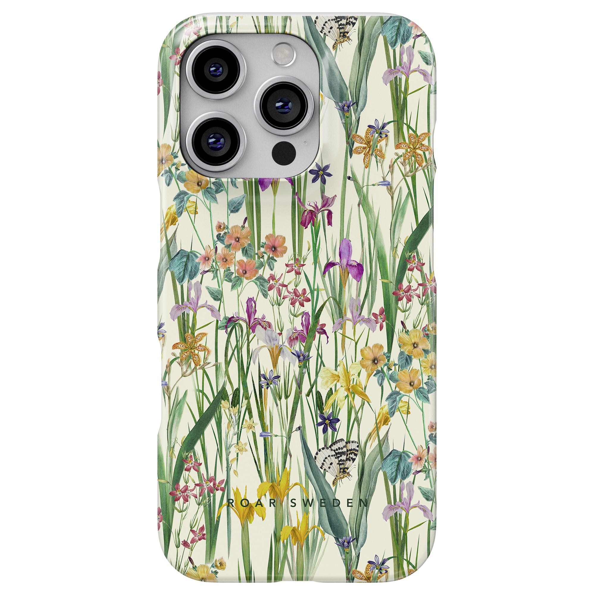 a phone case with flowers and butterflies on it