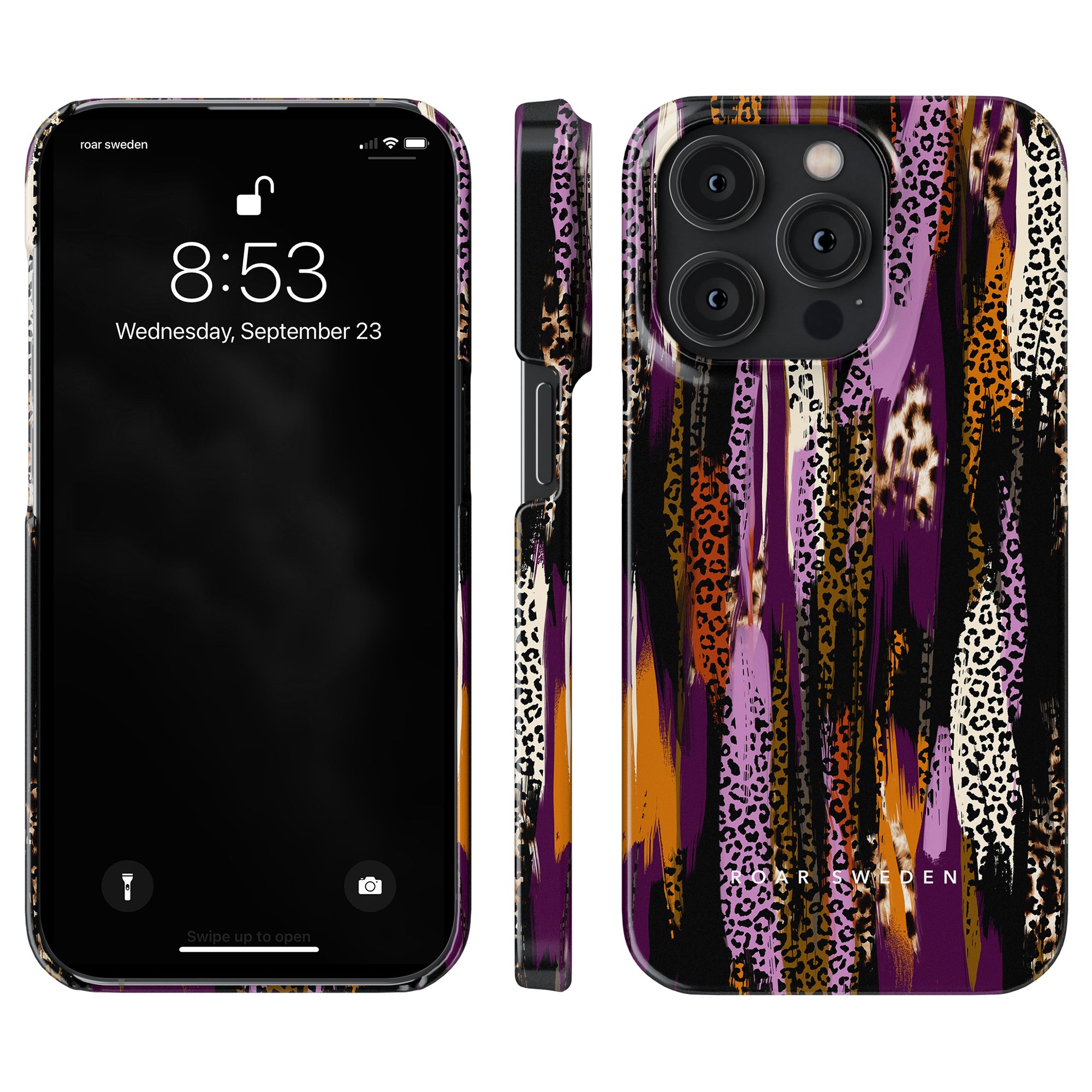 Ett pulserande Artsy Leo - Slim fodral med en elegant kombination av lila och svart, designad speciellt för iPhone 11 Pro.
