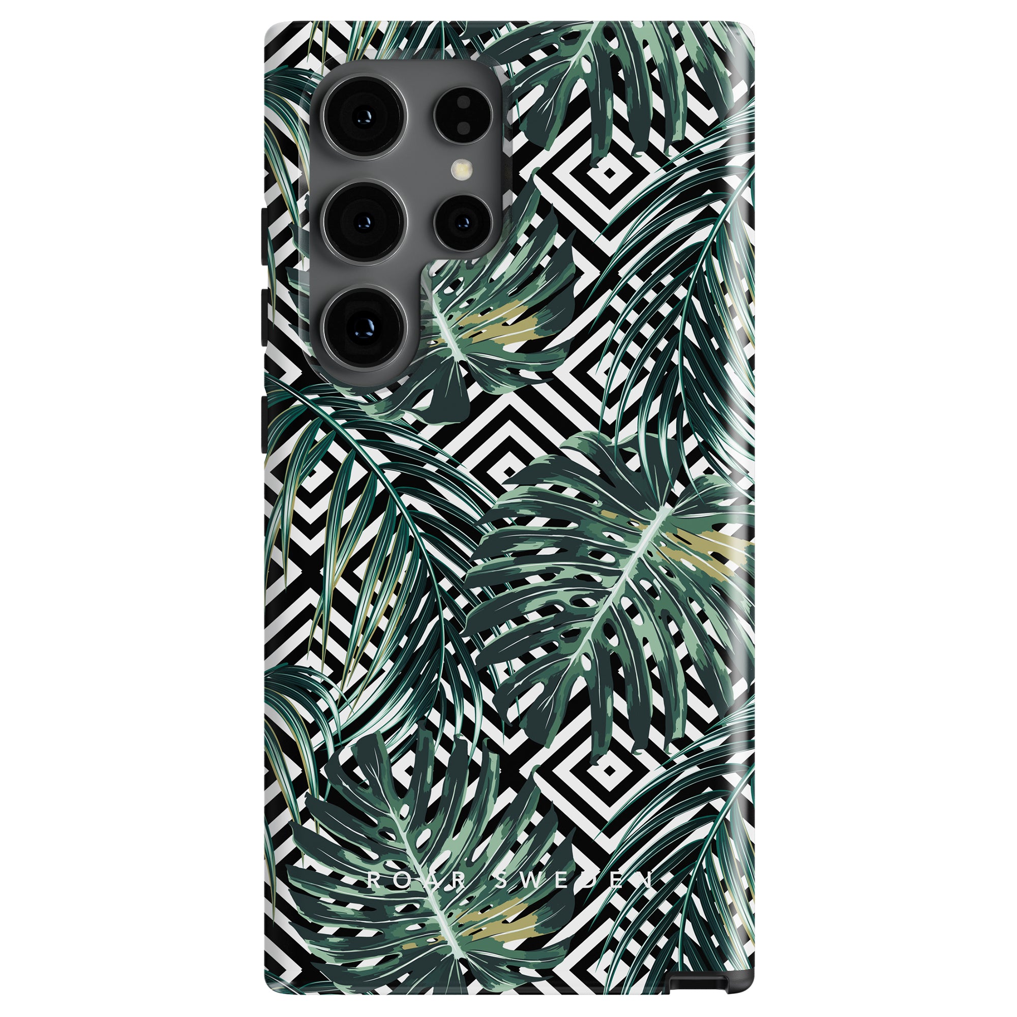 a phone case with a green leaf pattern