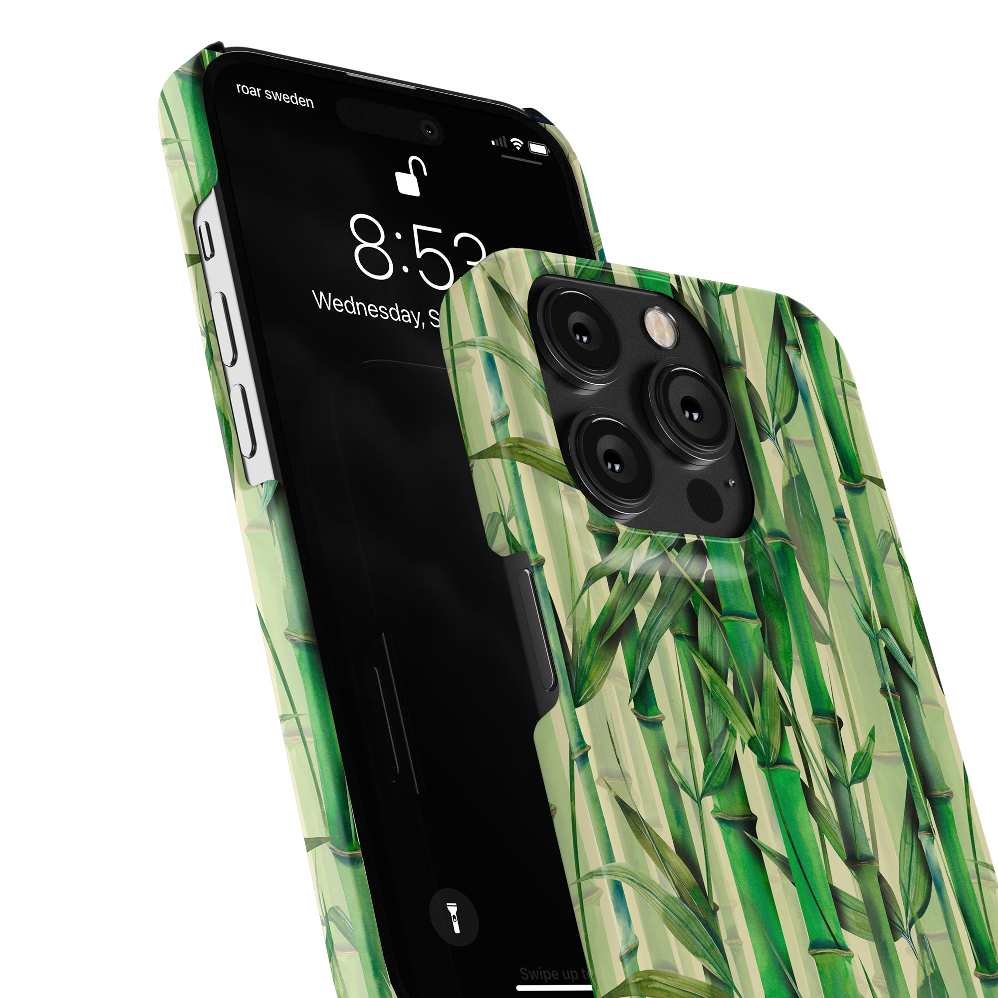 En Bambu - Slim Case med ett grönt bambumönster med nyckelorden "bambumönster" och "gröna färger".