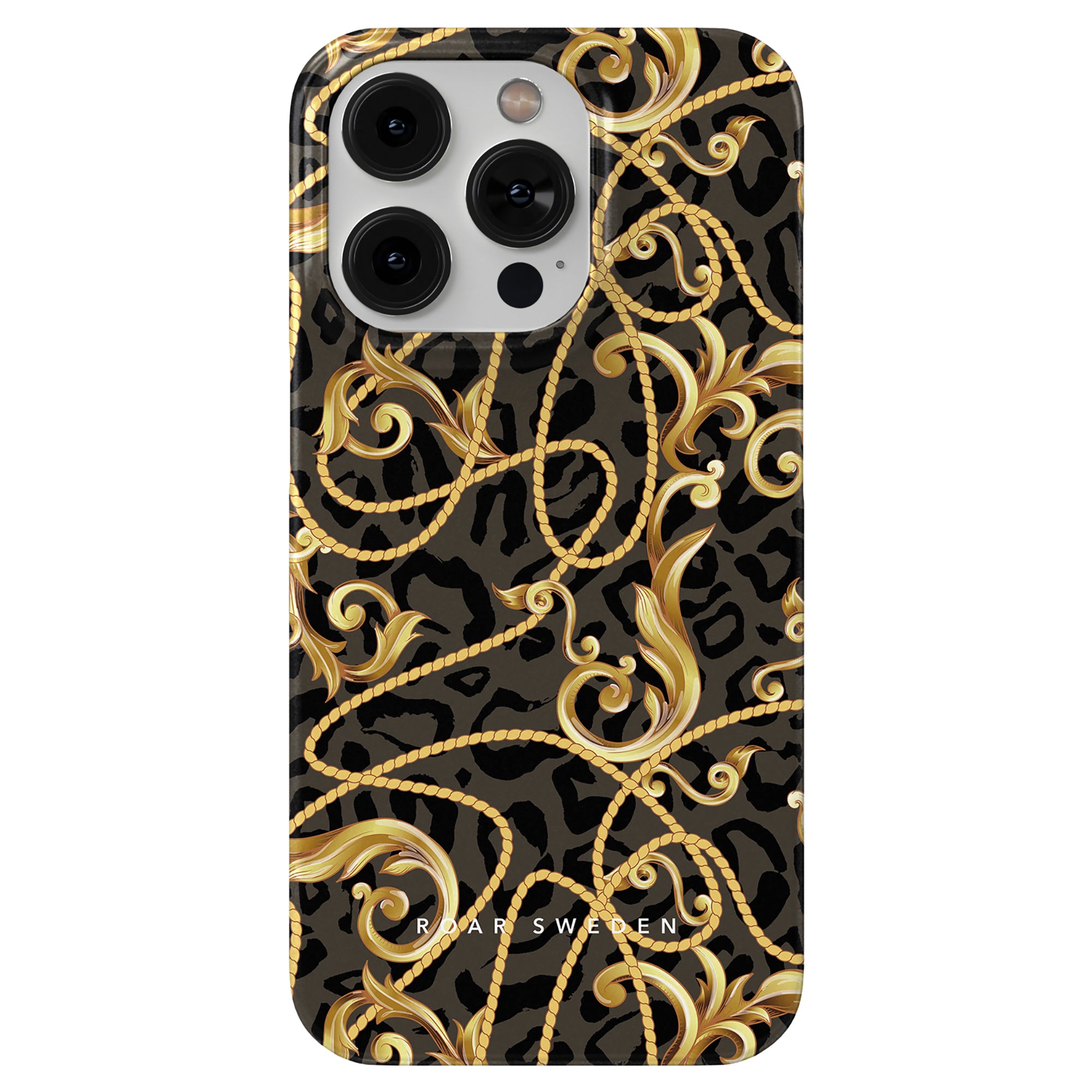Ett svart och guld Baroque - Tunt fodral med ett utsmyckat mönster, som erbjuder robust skydd för din smartphone.