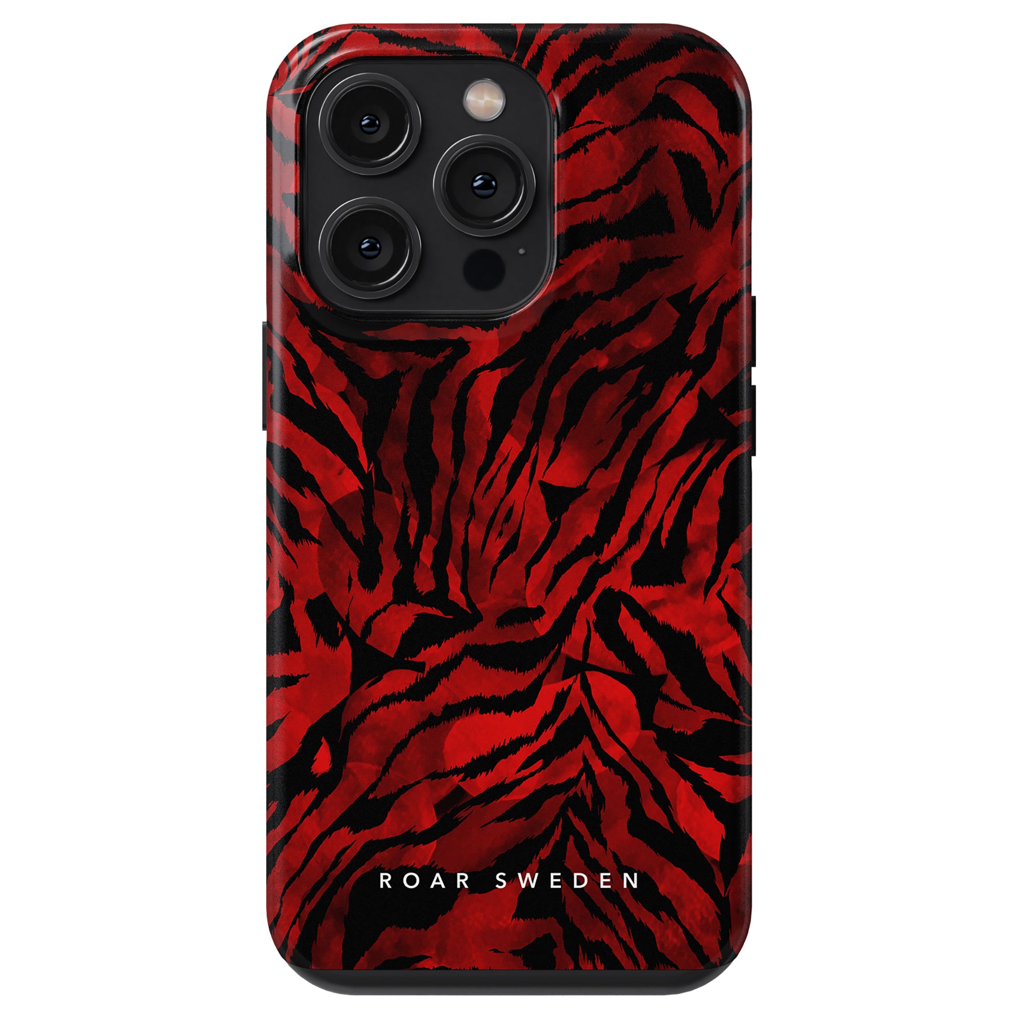 A stylish Blood Tiger - Tough Case for the iPhone 11, featuring a vibrant combination of red and black.