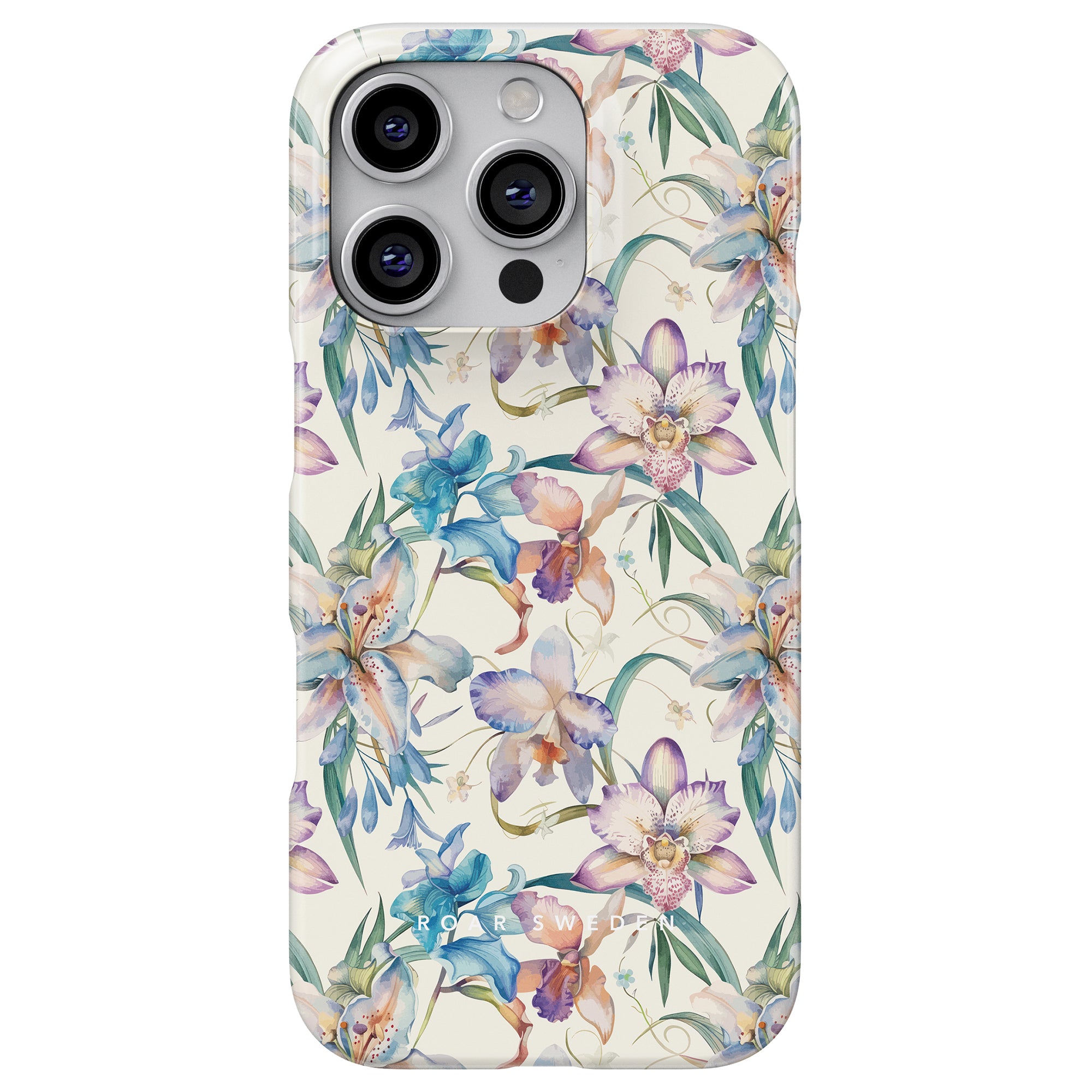 Introducing the Bouquet - Slim case, a part of our Floral Collection. This phone case features a blommigt skal design with colorful lilies and orchids elegantly displayed on a light background, seamlessly combining style and protection.