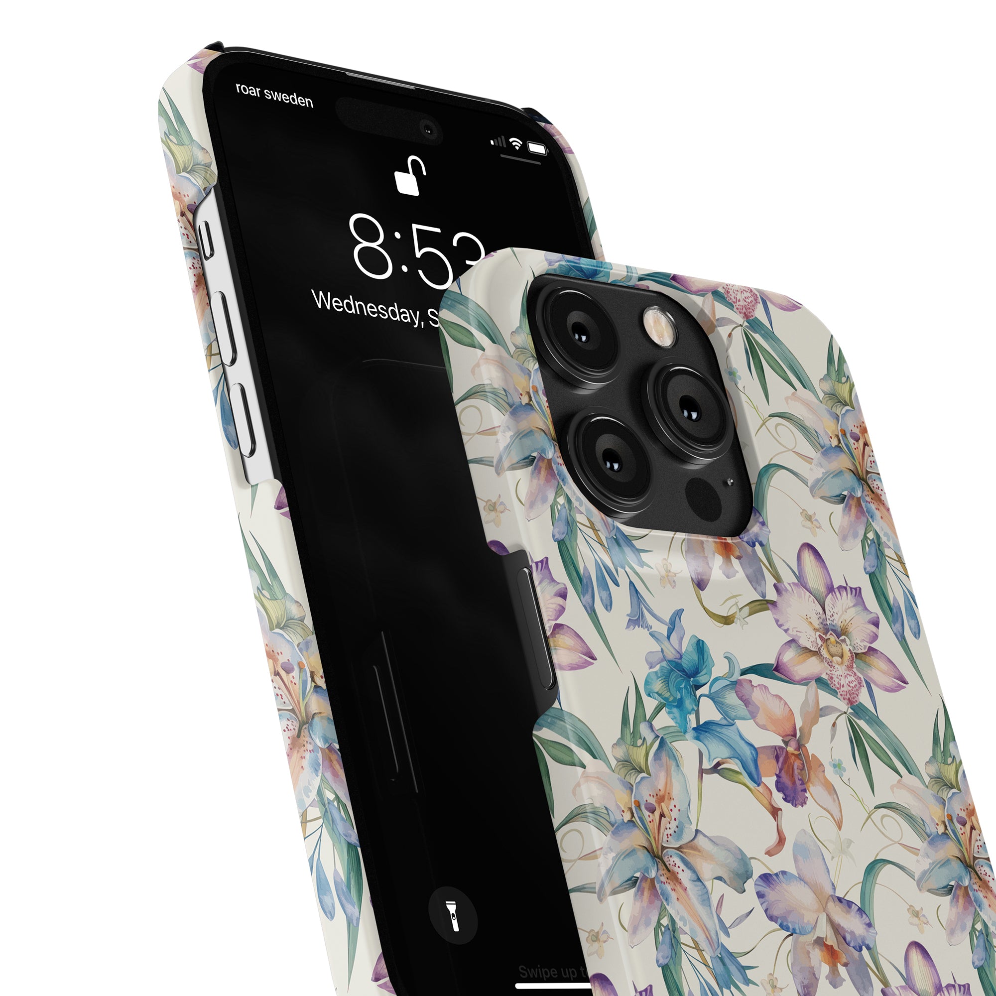 A Bouquet - Slim case featuring a floral pattern adorns the smartphone, which displays the time 8:53 on Wednesday, September 15. Part of the Floral Collection, this stunning case combines elegance with reliable smartphone protection.