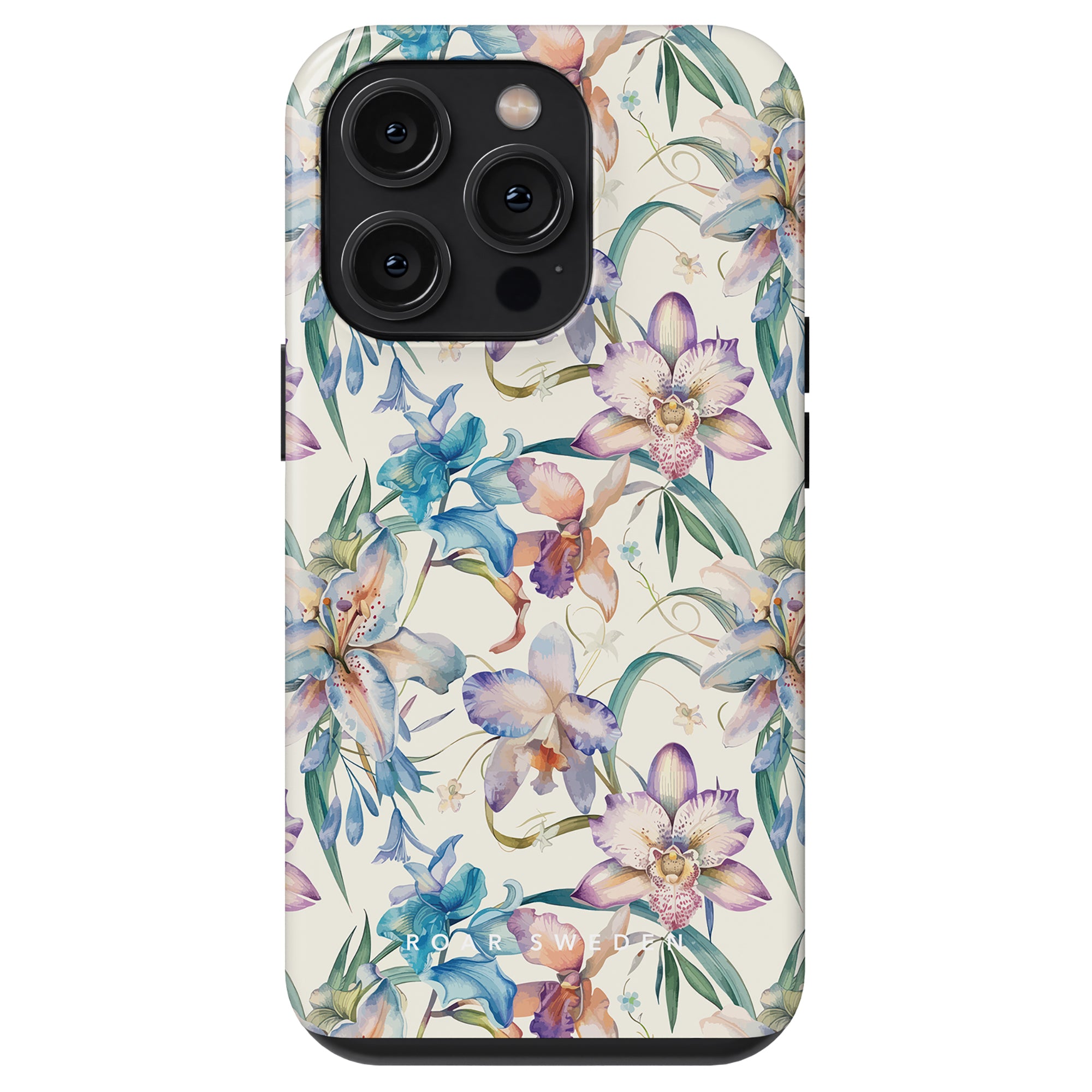 Introducing the Bouquet - Tough Case: a blommiga smartphone-skal with a floral design featuring vibrant lilies on a light background, and three visible rear camera lenses.
