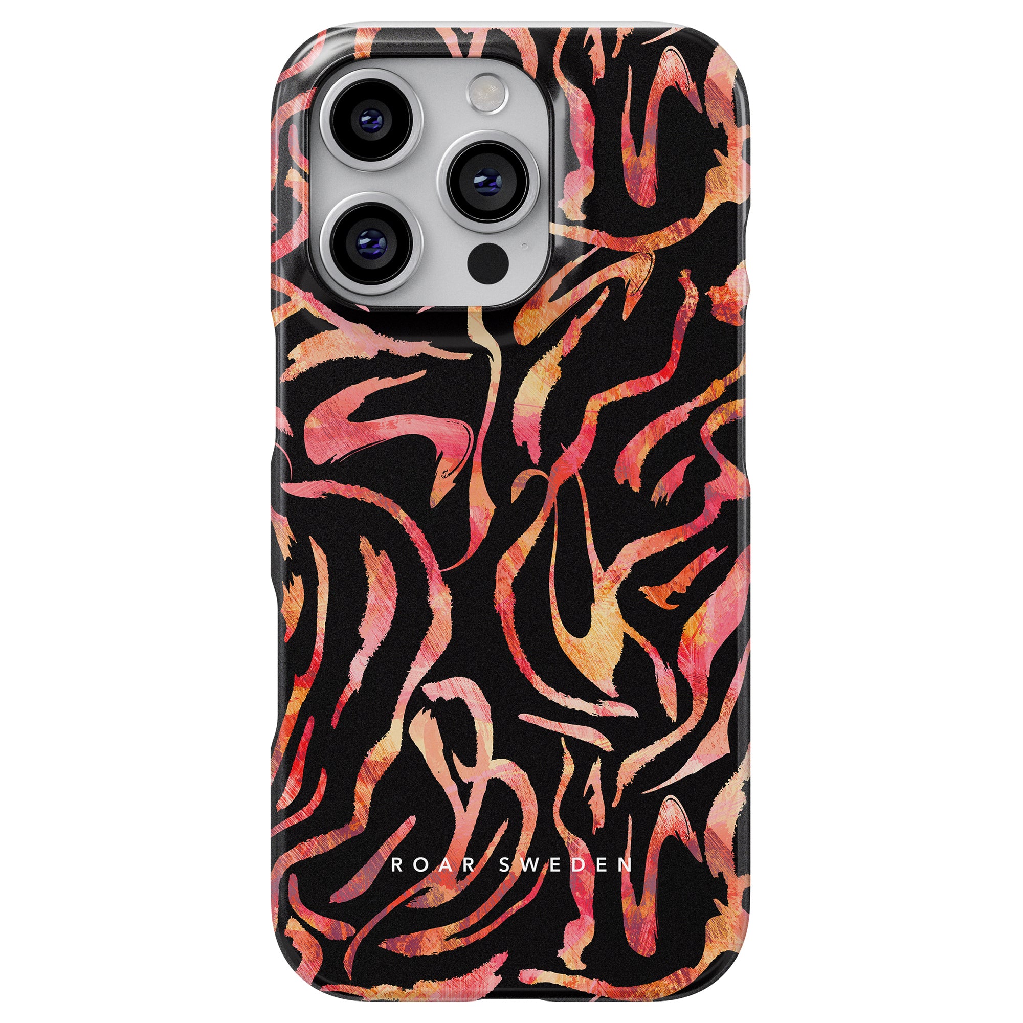 Explore the Burning Stripes - Slim case, a smartphone accessory with a sleek design showcasing a bold red and black abstract pattern. This mobilskalet combines stylish aesthetics with essential protection.