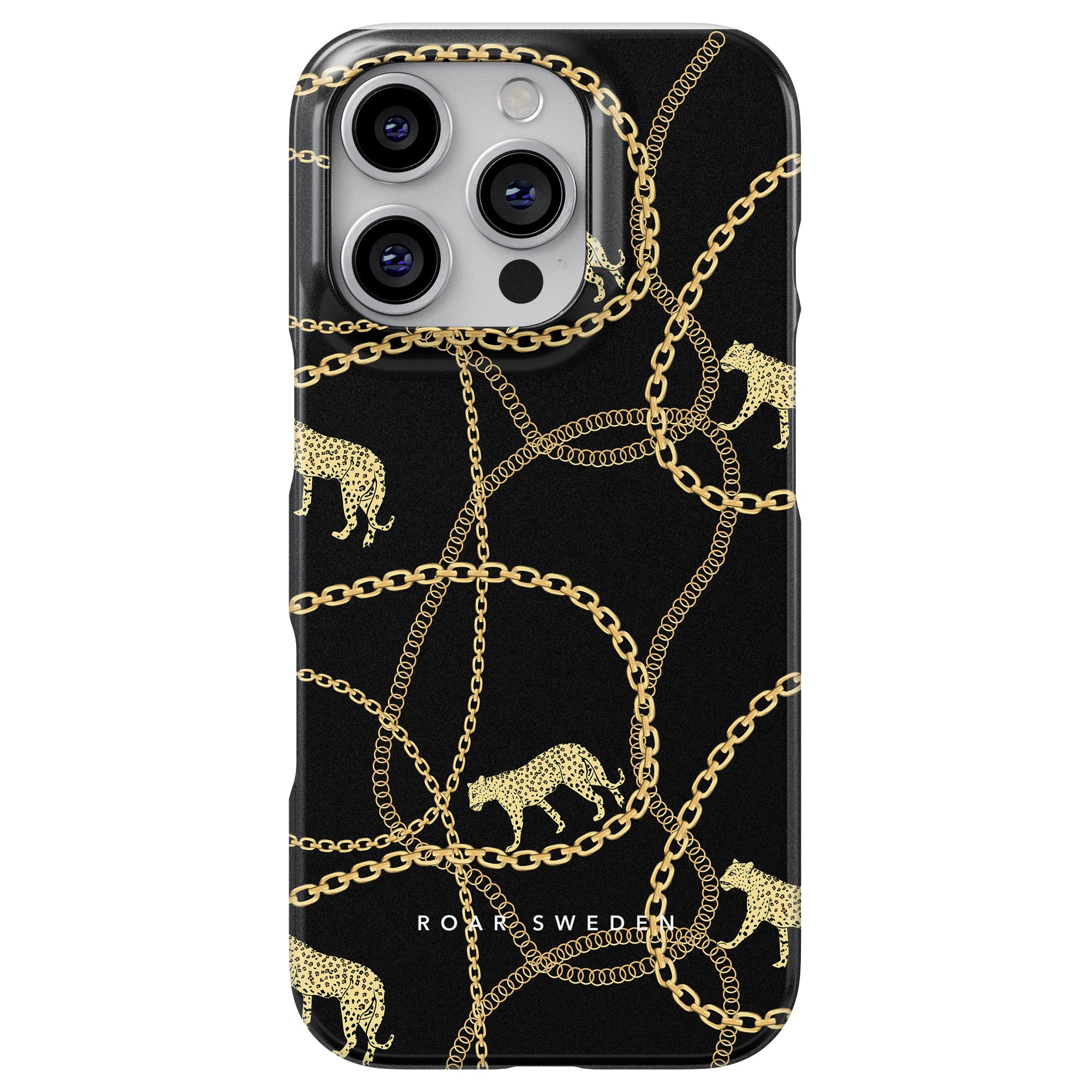 Introducing the Chains - Slim Case, a sleek smartphone accessory featuring a sophisticated leopardmönster design and intricate gold chains. This chain-inspired case effortlessly combines style with functionality for the discerning user.