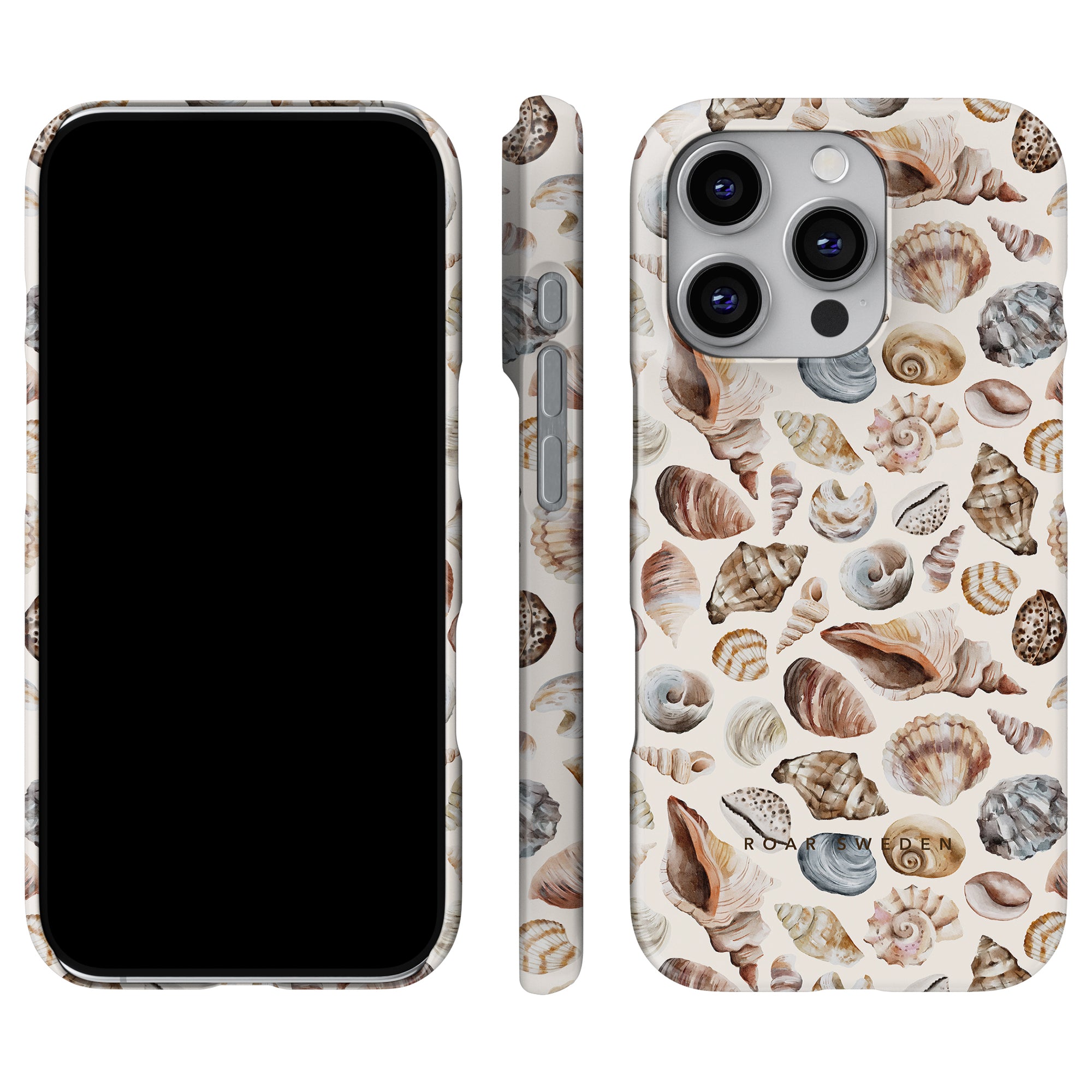 a phone case with shells on it