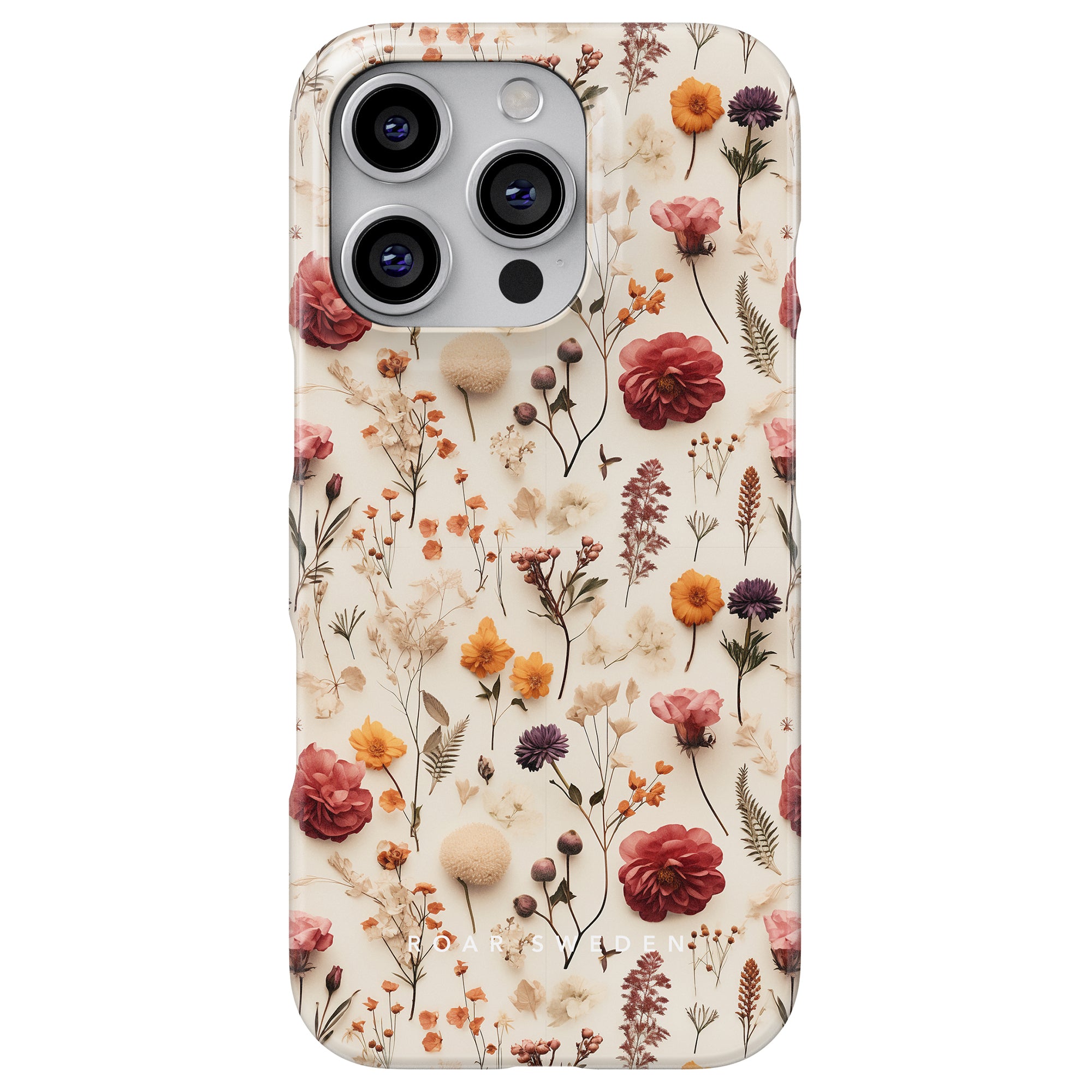 The Dried Flowers - Slim Case features a beautiful array of colorful flowers set against a cream background, providing an elegant touch to any smartphone.