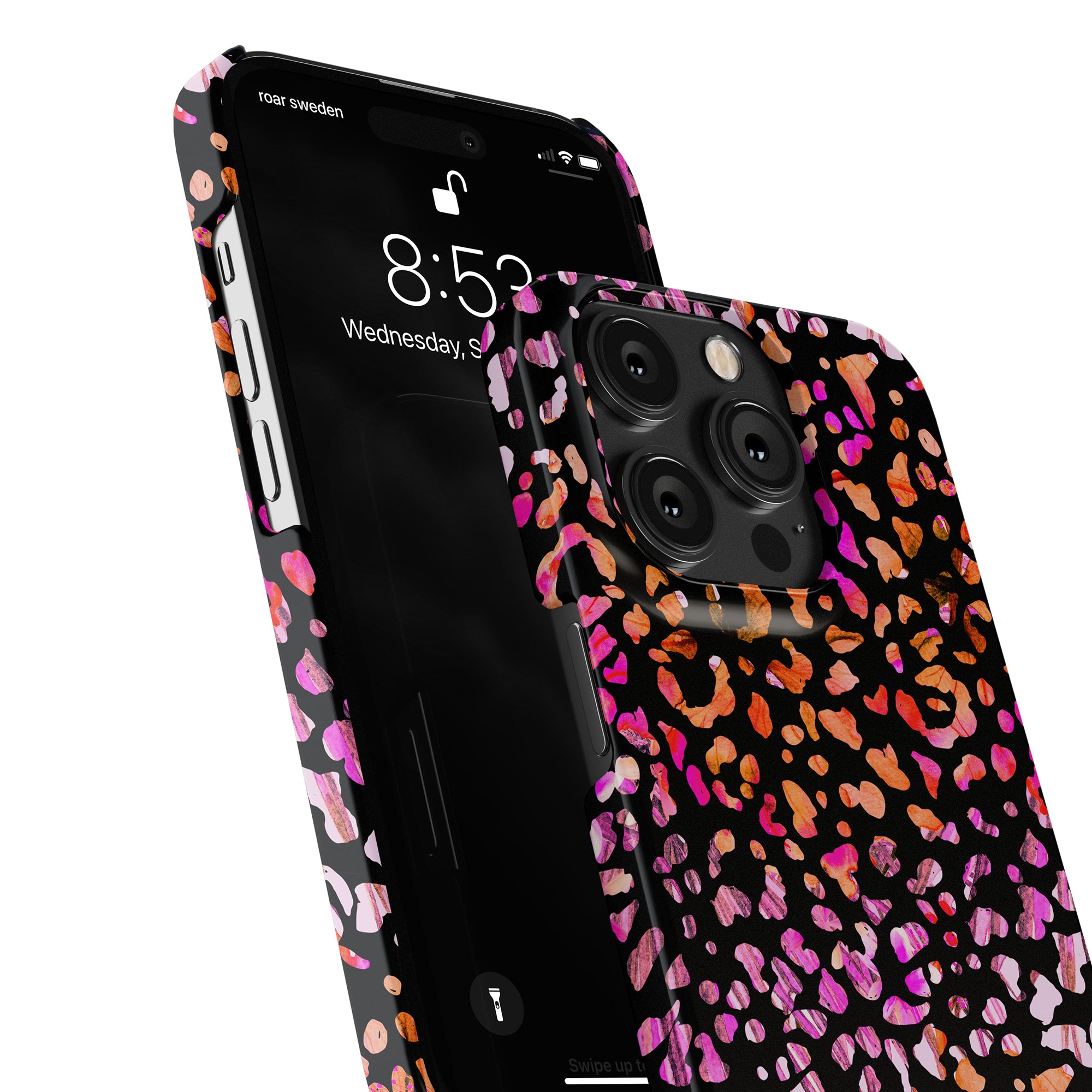 Ett elegant exotisk leopard - smalt fodral för iPhone 11 Pro, med en trendig kombination av rosa och svarta färger.