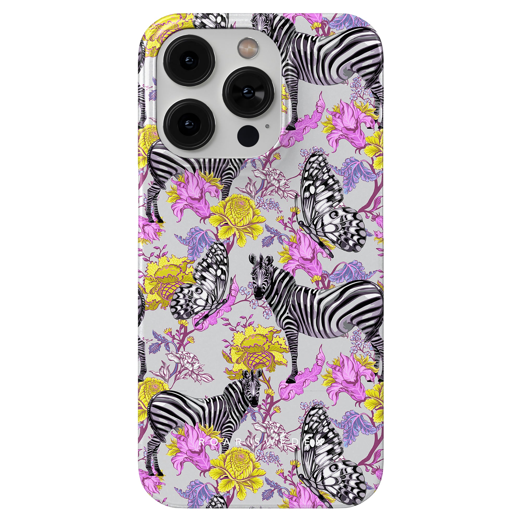An Exotic Zebra - Slim phone case with floral design.