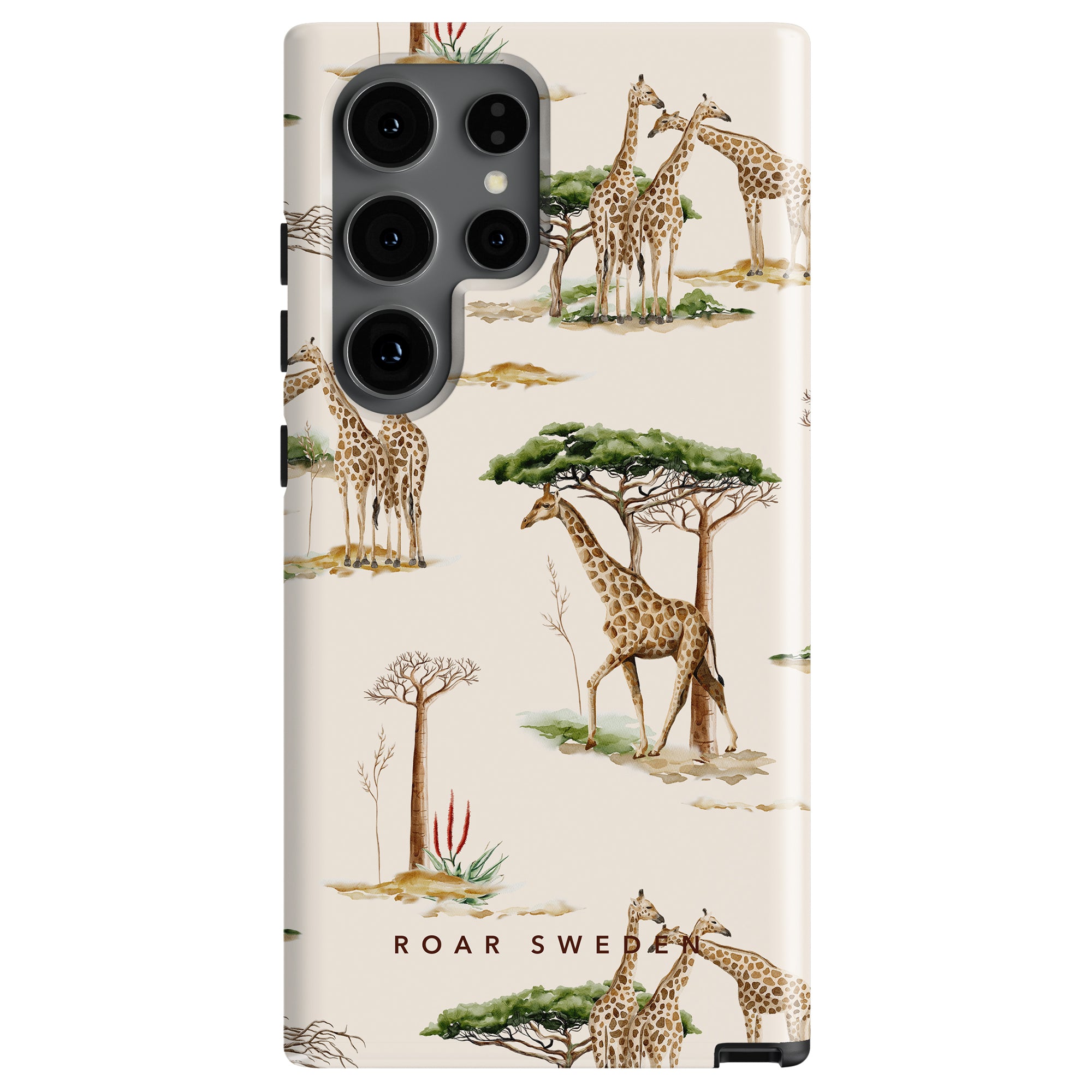 Giraffa - Tough Case featuring a pattern of illustrated giraffes and trees with the text "Roar Swe" at the bottom.