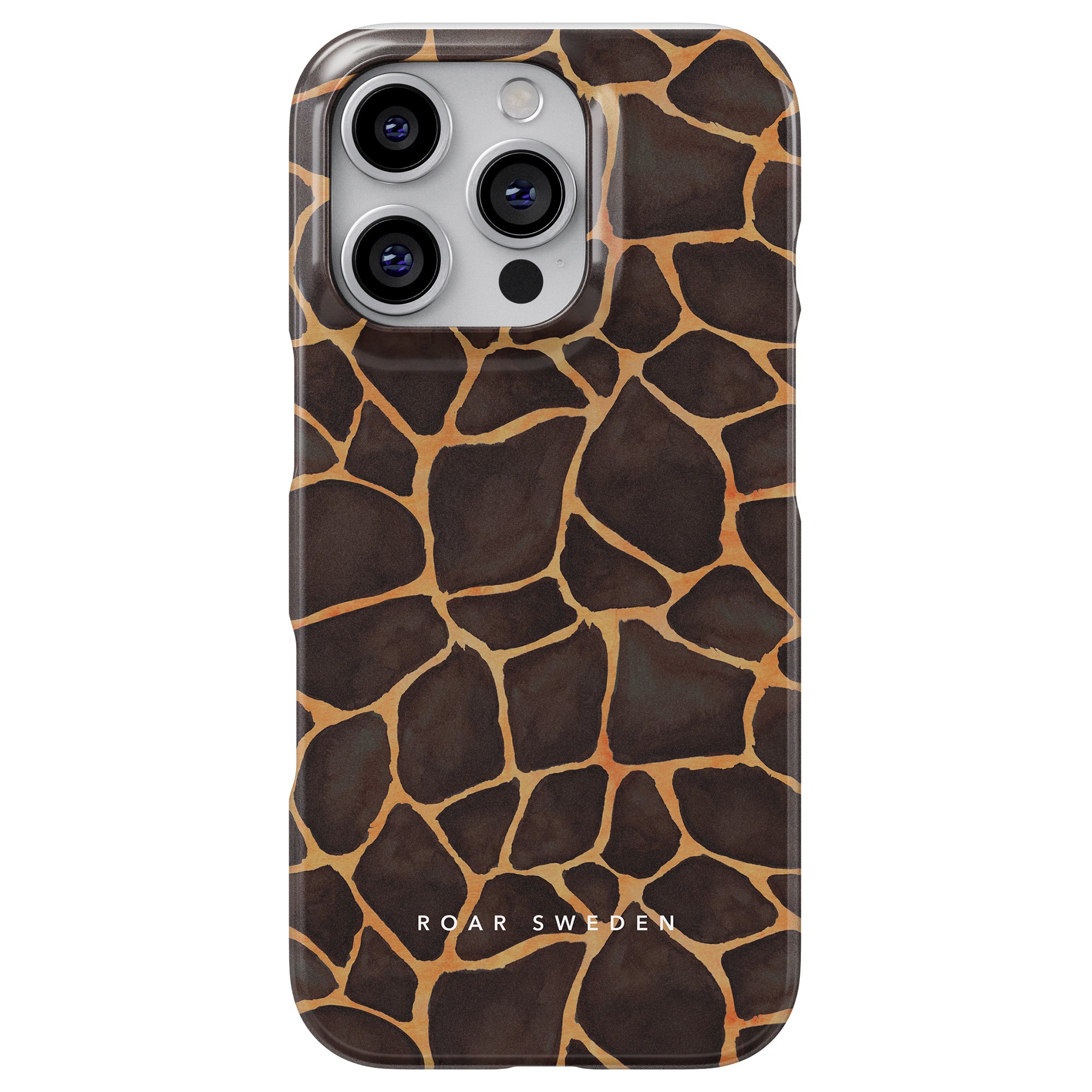 Giraffe - Slim fodral förstärker denna smartphone med ett giraffmönstrat skal, vilket ger den ett lyxigt utseende. Den är utrustad med tre bakre kameror och är märkt med "Roar Sweden" i botten, vilket ger både stil och hållbart skydd för din enhet.