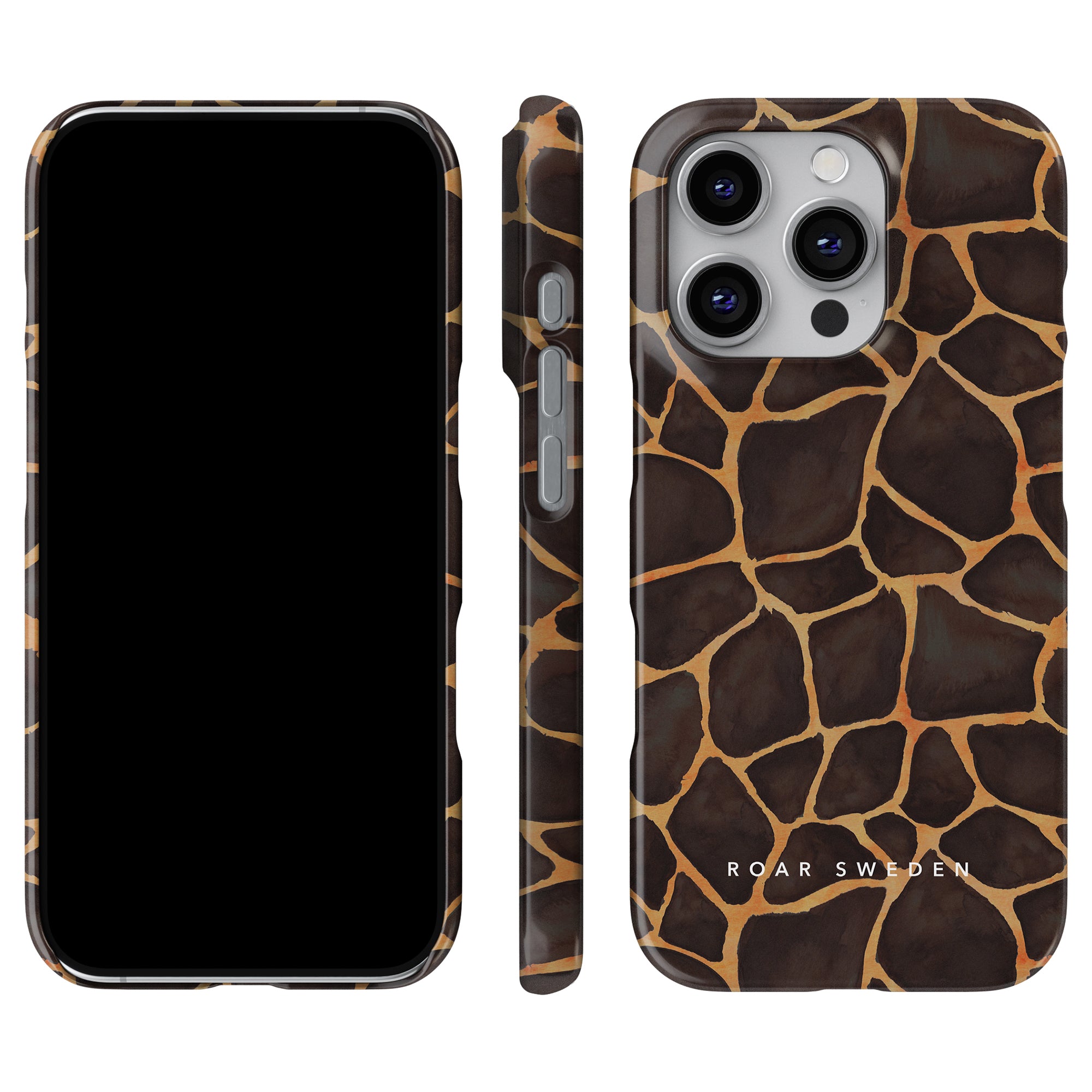 Upptäck Giraffe - Slim fodral, med en charmig giraffmönsterdesign som visar upp din smartphone från framsidan, sidan och baksidan. Detta hållbara skydd erbjuder både elegant tilltalande och en lyxig look som lyfter din enhets elegans.