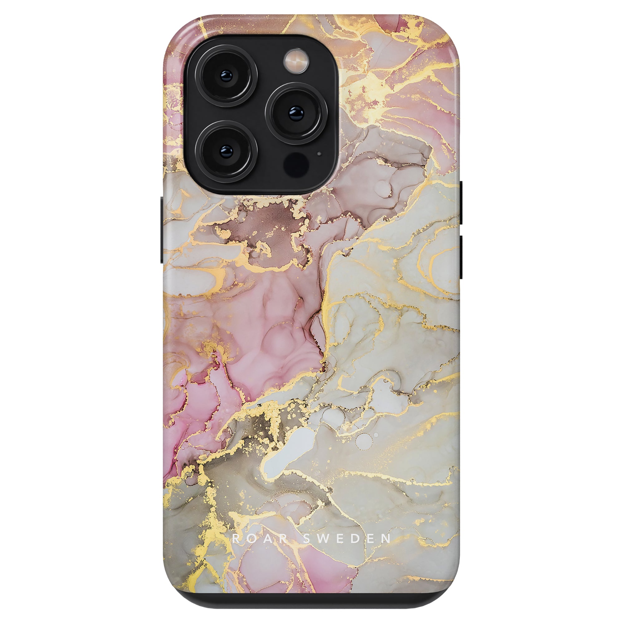 A Glitter - Tough case in a marble pattern with pink, gray, and gold hues exudes tidlös elegans.