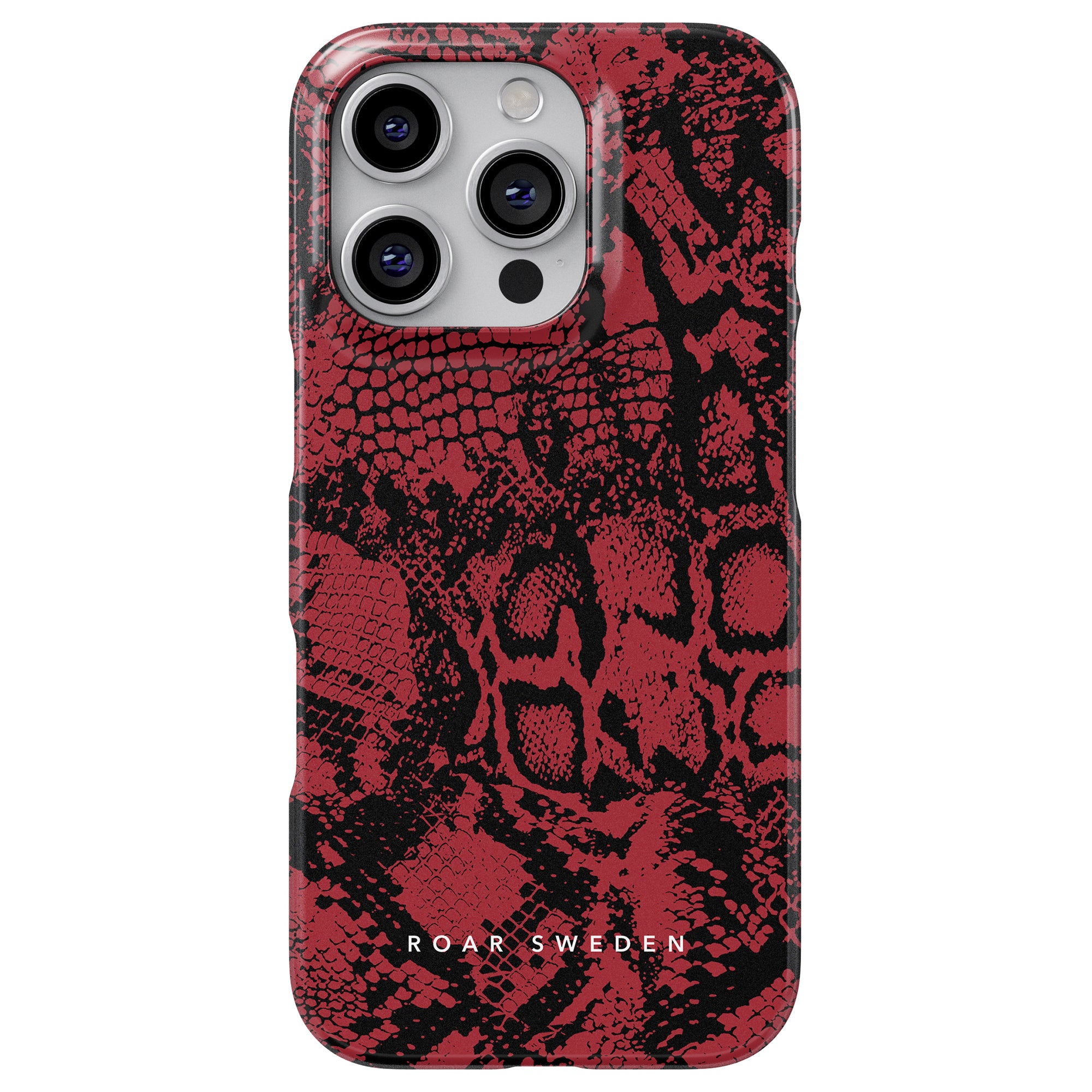 Featuring a red and black snakeskin-patterned design, the Viper - Slim case by Roar Sweden is a högkvalitativ mobilaccessoar that effortlessly combines style and protection for your smartphone.