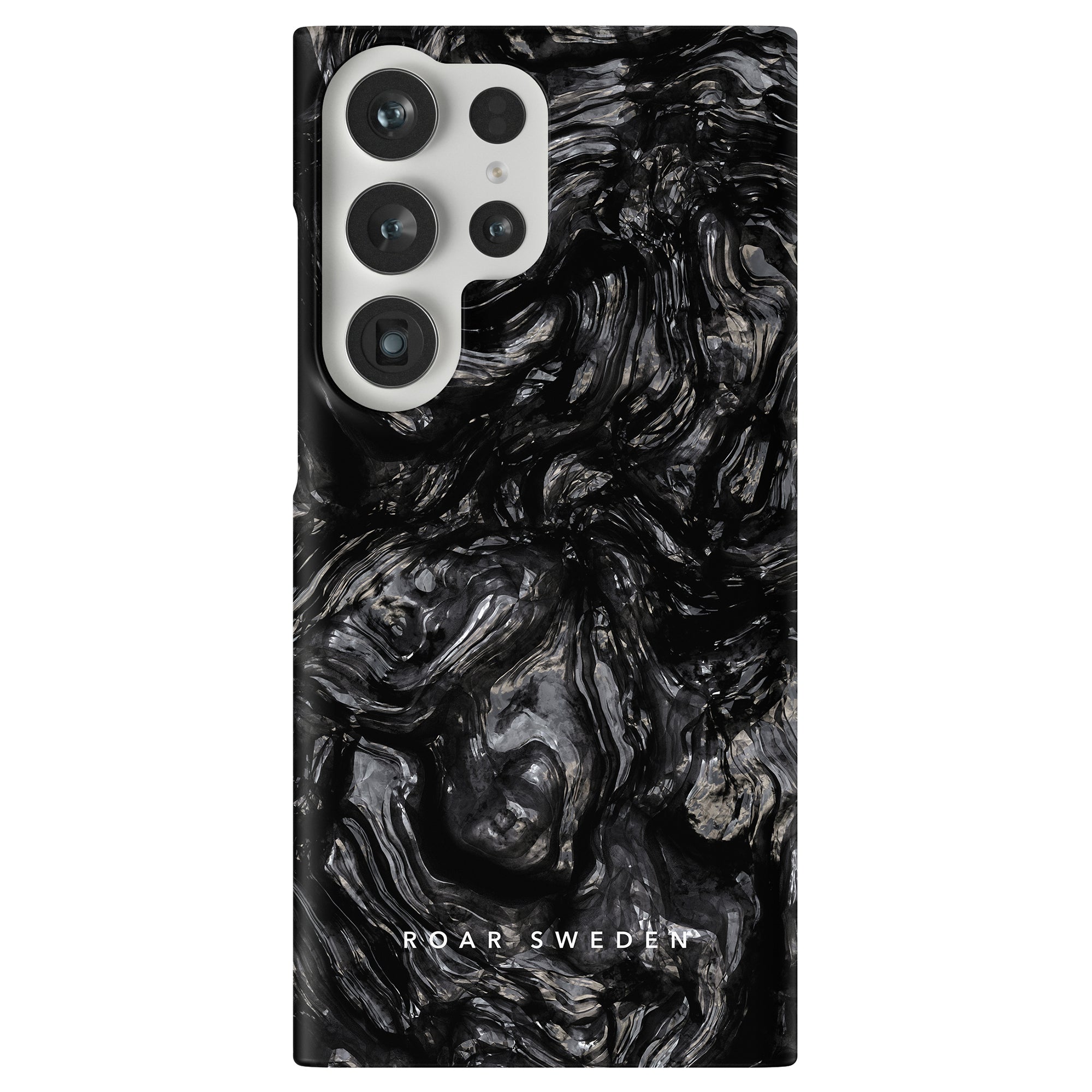 En svart Lava Stone - Slim Case med ett svart marmormönster, ger ett hållbart skydd för din mobilskal.