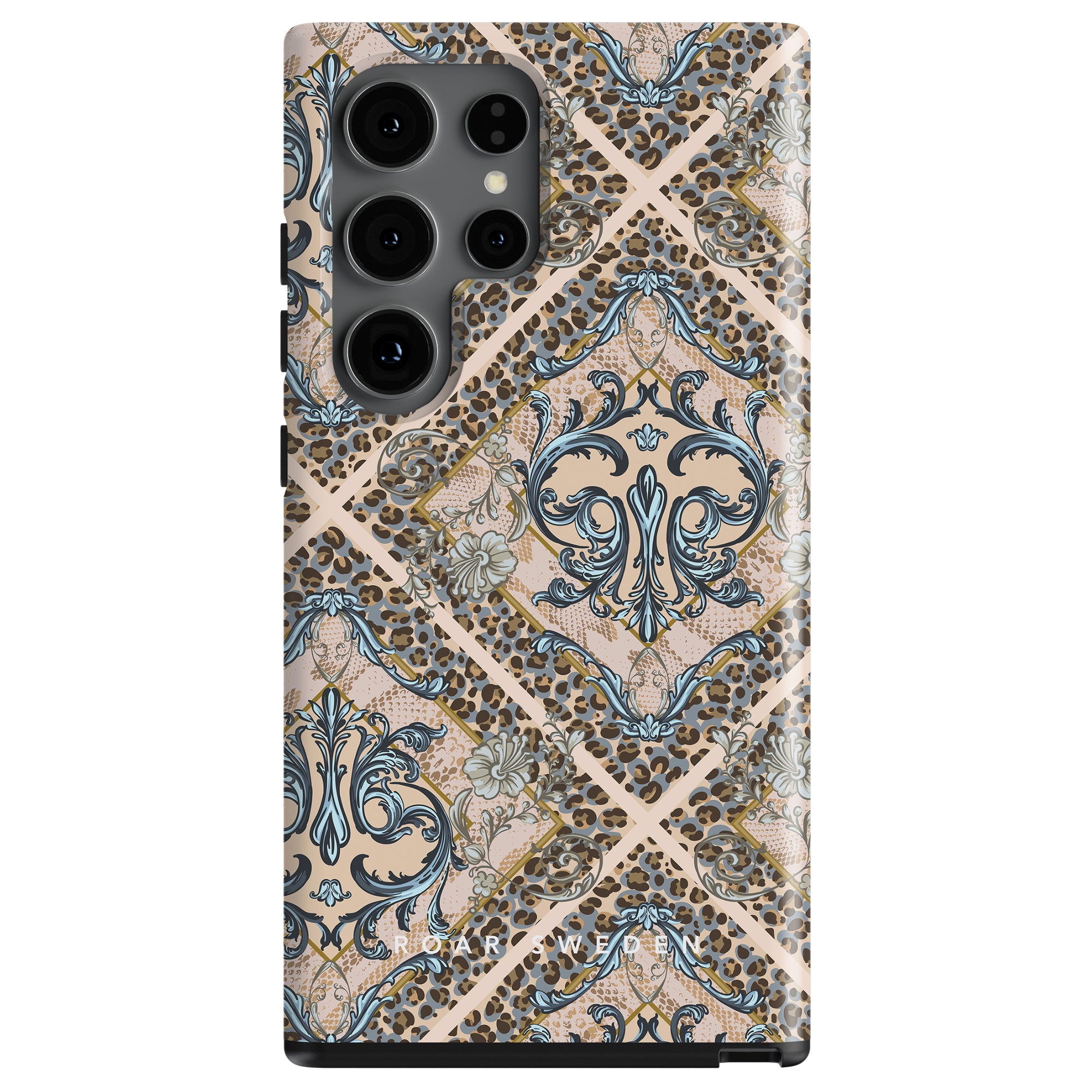 Decoratively patterned Leonard toughcase smartphone case with camera cutouts.