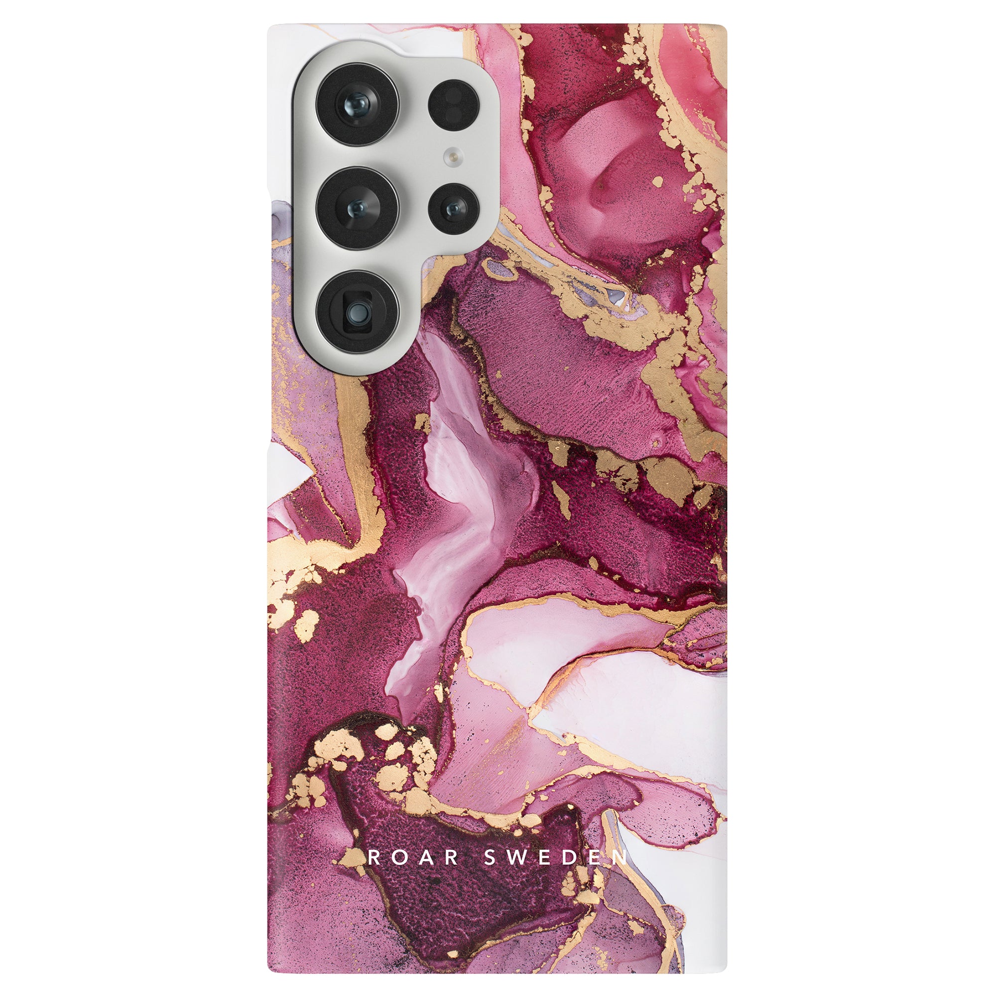 Ett Levante slimmar telefonfodral i rosa och guldmarmor designat med praktisk funktionalitet.