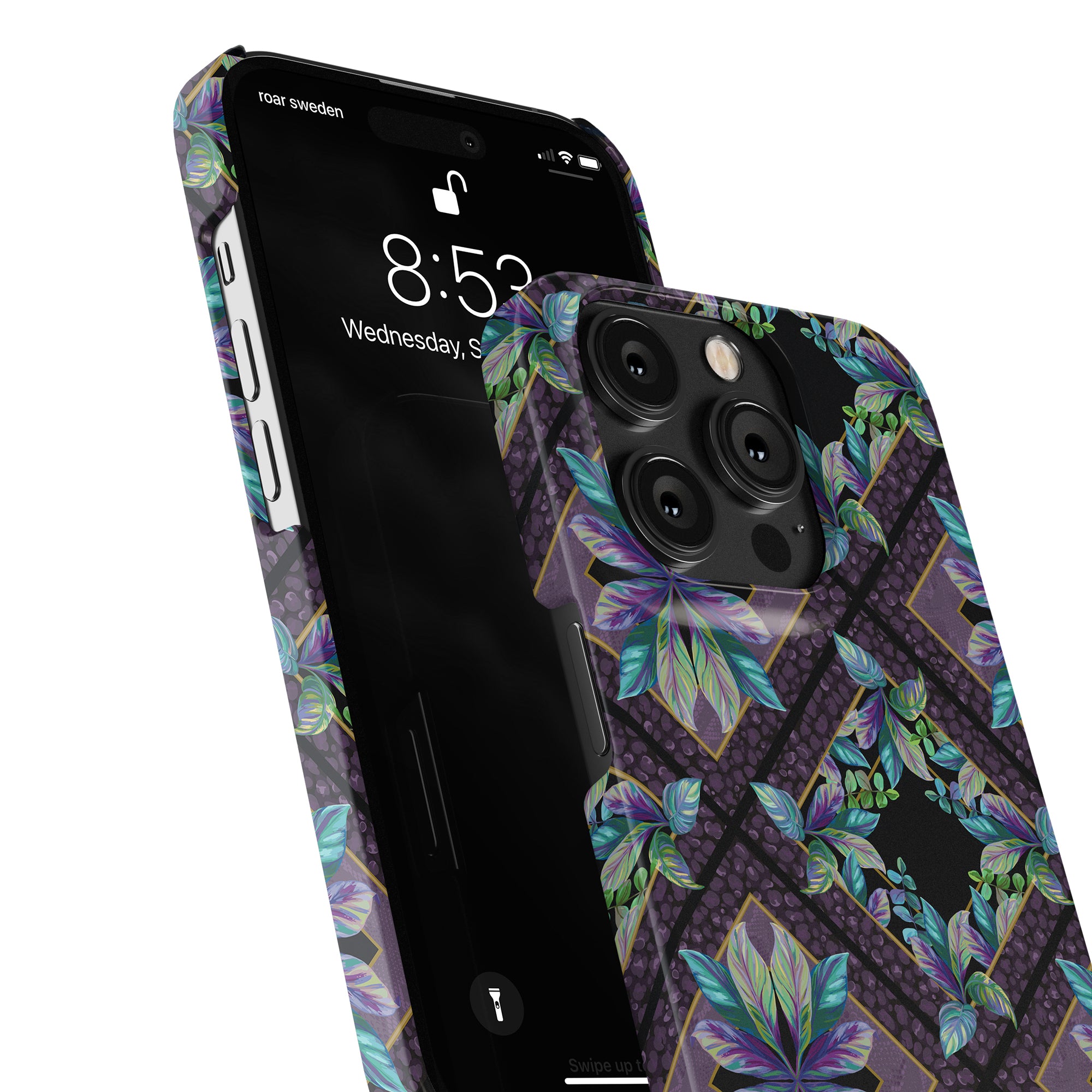 A Lush - Slim case for the iPhone 11 with a purple floral pattern.