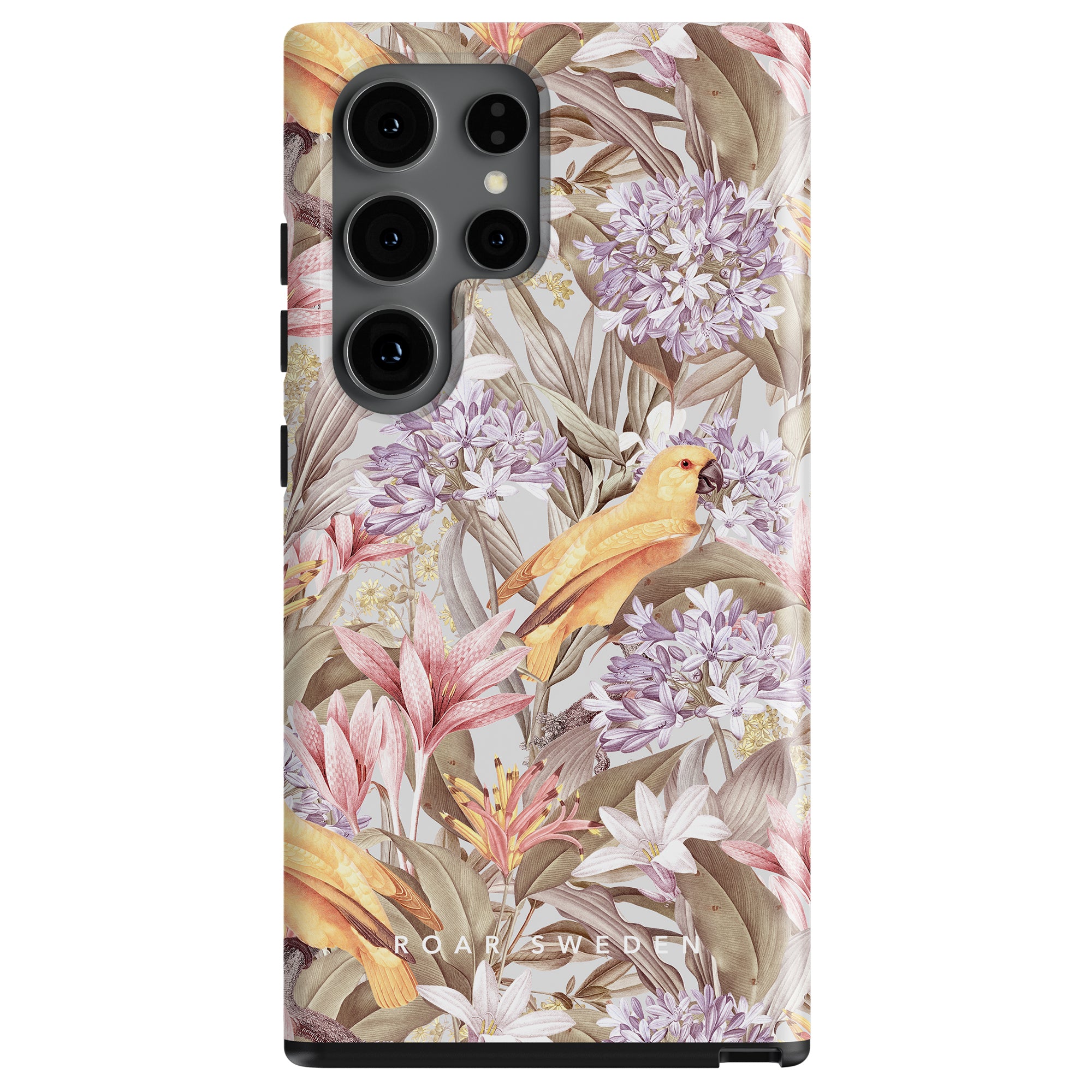Floral Mango Parrot - Tough Case design featuring birds and exotic plants with cutouts for camera lenses, part of the summer collection.