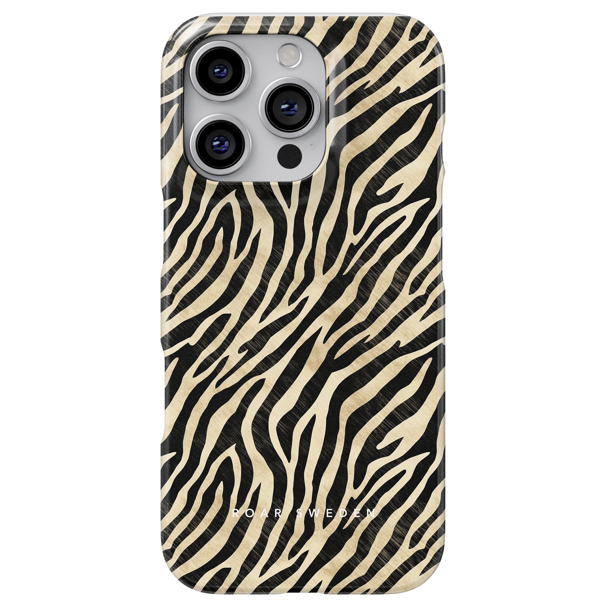 Vi presenterar "Marty - Slim Case" från vår Zebra Collection – ett smartphonetillbehör med ett chict zebramönster och tre kameralinser på baksidan, som sömlöst kombinerar stil med funktionalitet.