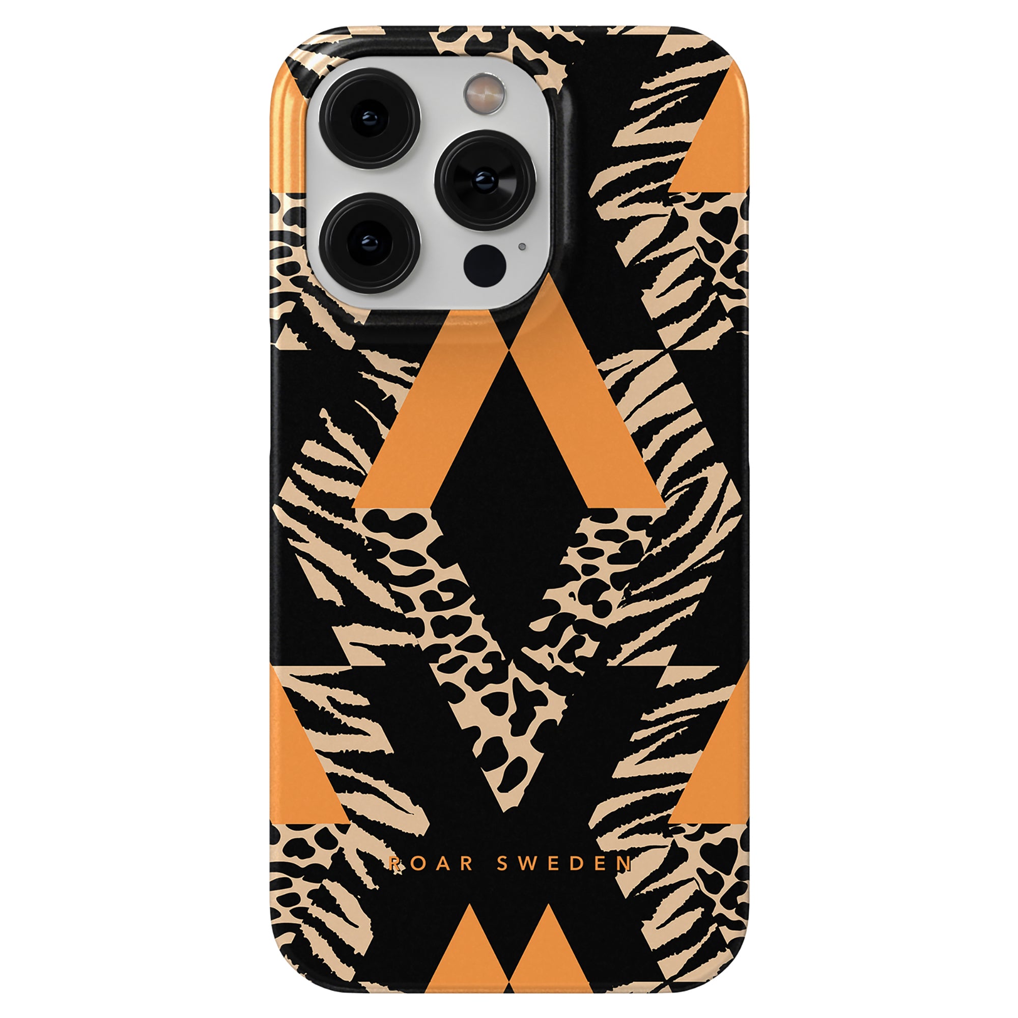 Ett robust Miami - Slim fodral med en sofistikerad orange och svart zebra-design för iPhone 11.