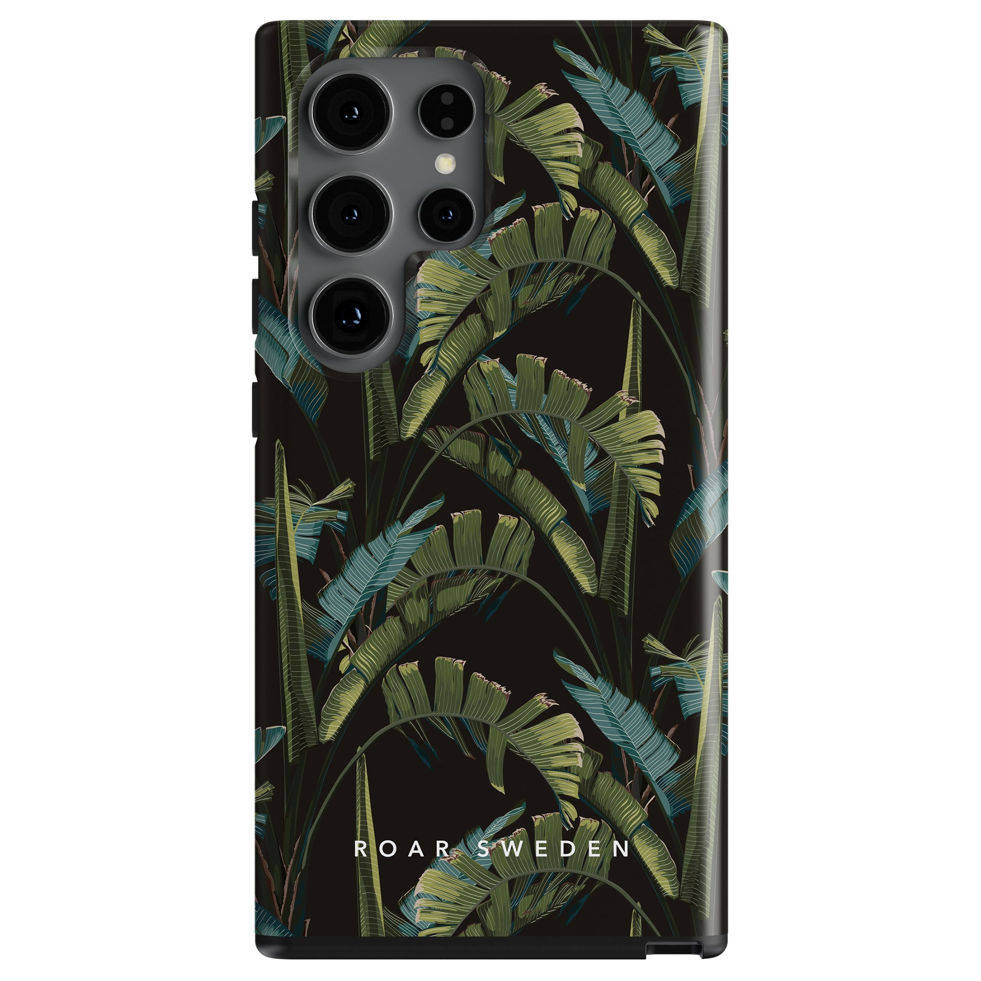 A smartphone with a Mystic Jungle - Tough Case and multiple camera lenses.