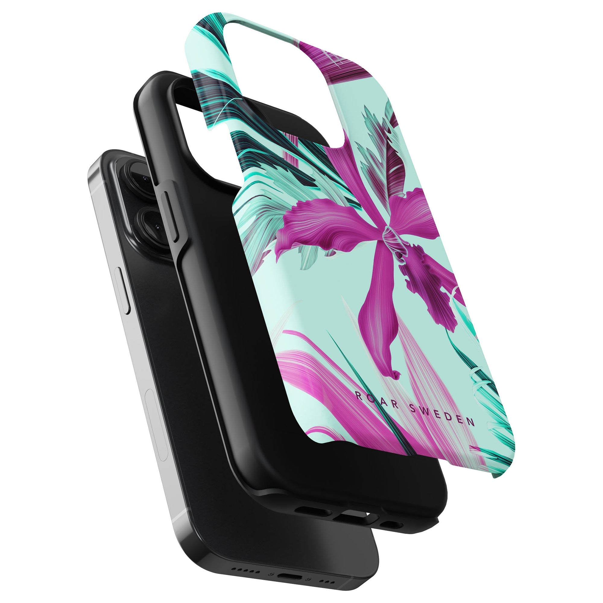 Ett rosa och lila Orchid Pop - Tufft fodral för iPhone 11 Pro.