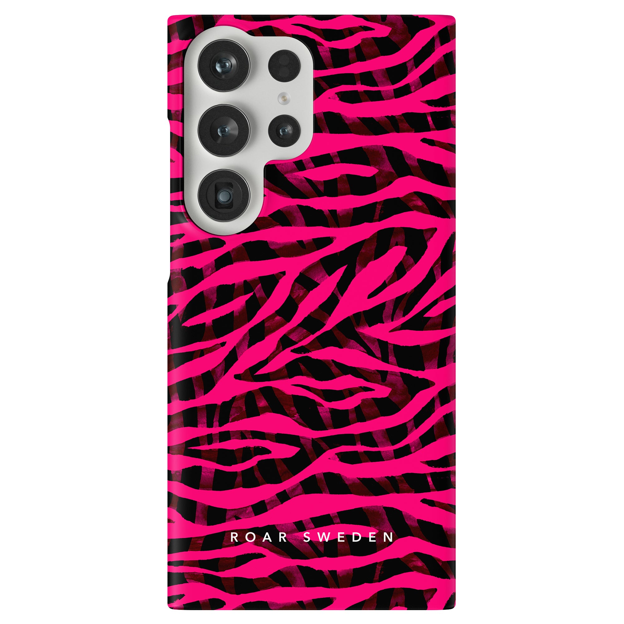 Produktbeskrivning: Pimp Tiger - Slim-fodralet är ett trendigt telefonfodral med zebratryck med ett snyggt rosa och svart färgschema.