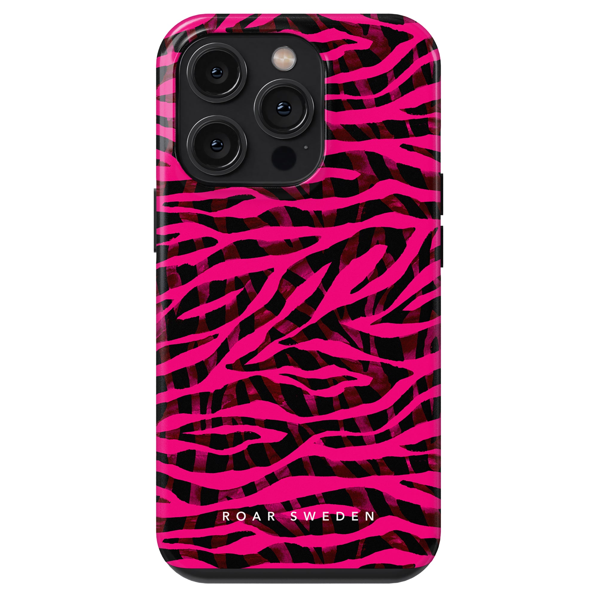 Ett rosa och svart zebratryck Pimp Tiger - Tufft fodral till iPhone 11.
