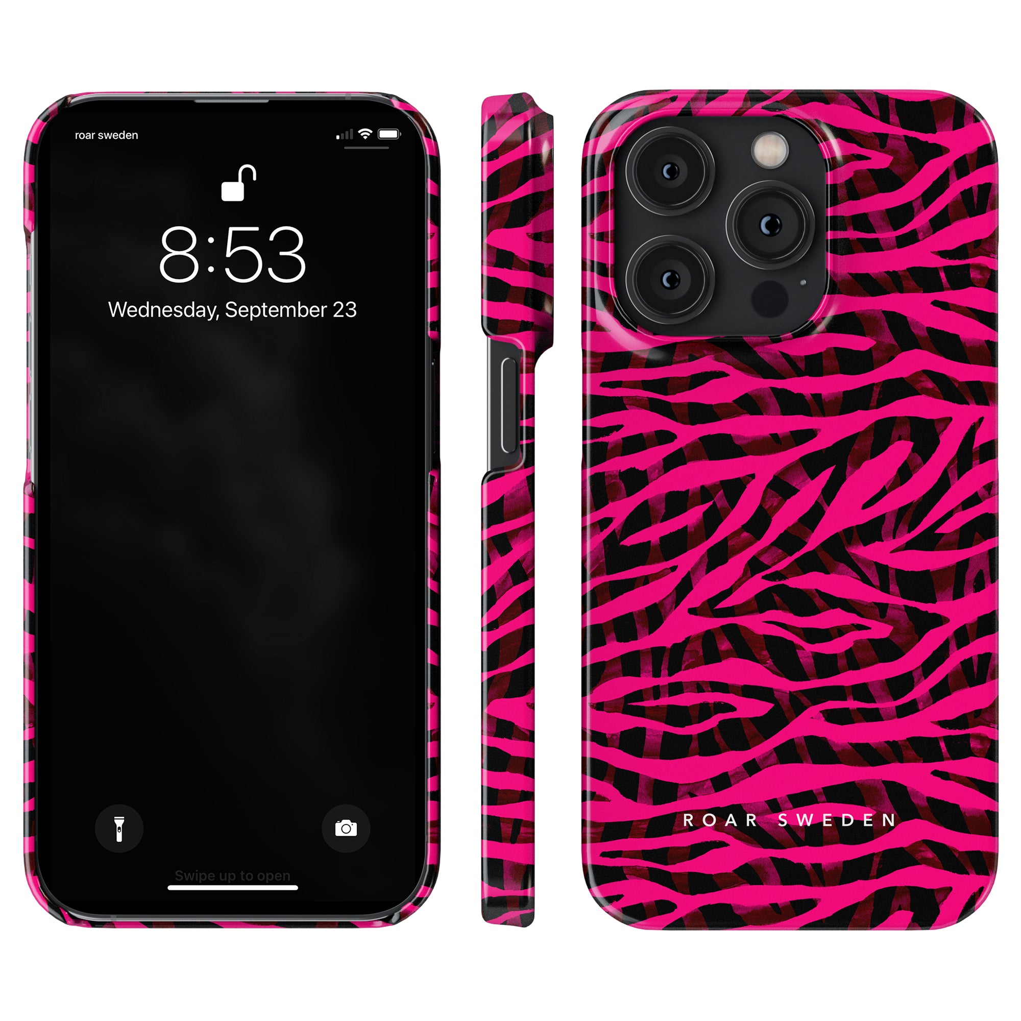 Ett iögonfallande Pimp Tiger - Slim fodral tillgängligt för iPhone 11, designat i ett snyggt rosa och svart färgschema.