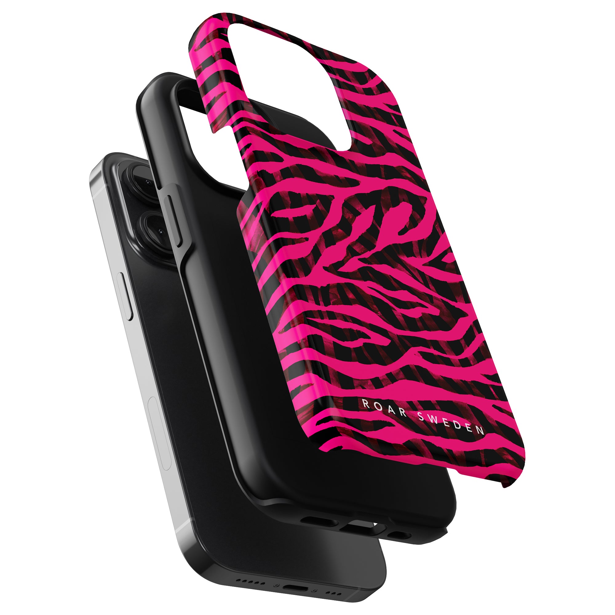 Ett livfullt rosa och intensivt svart fodral med zebratryck designat exklusivt för Pimp Tiger - Tough Case.