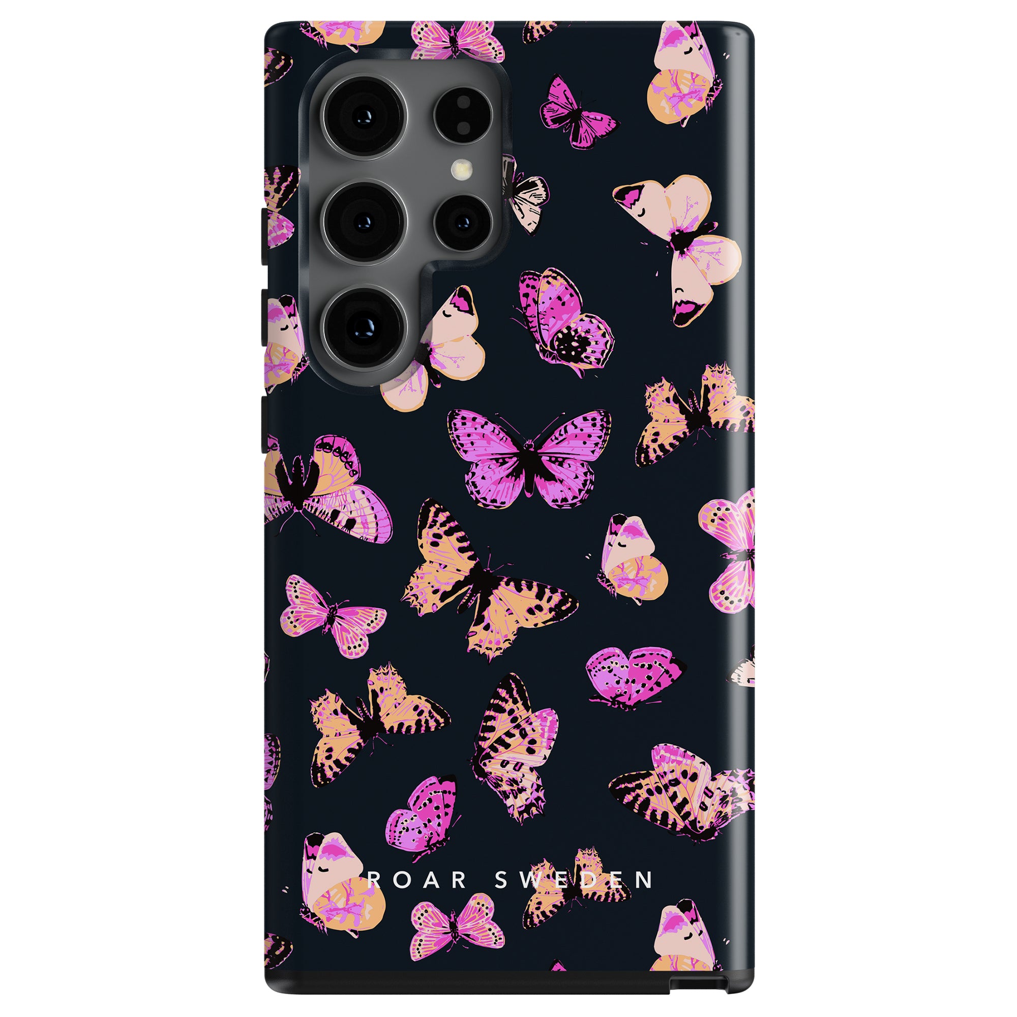 A smartphone with a Pink Butterflies - Tough Case.