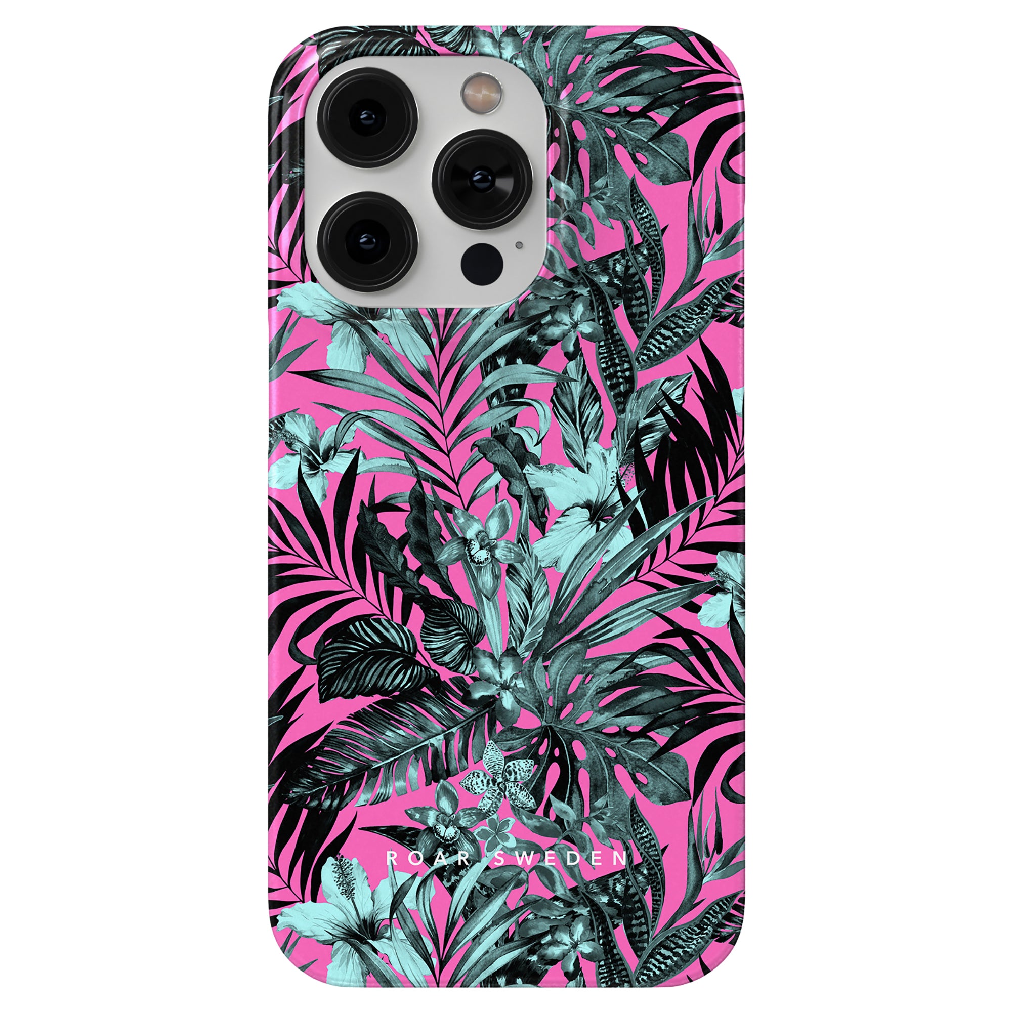 En Pink Jungle mobilskal med tropiska blad.