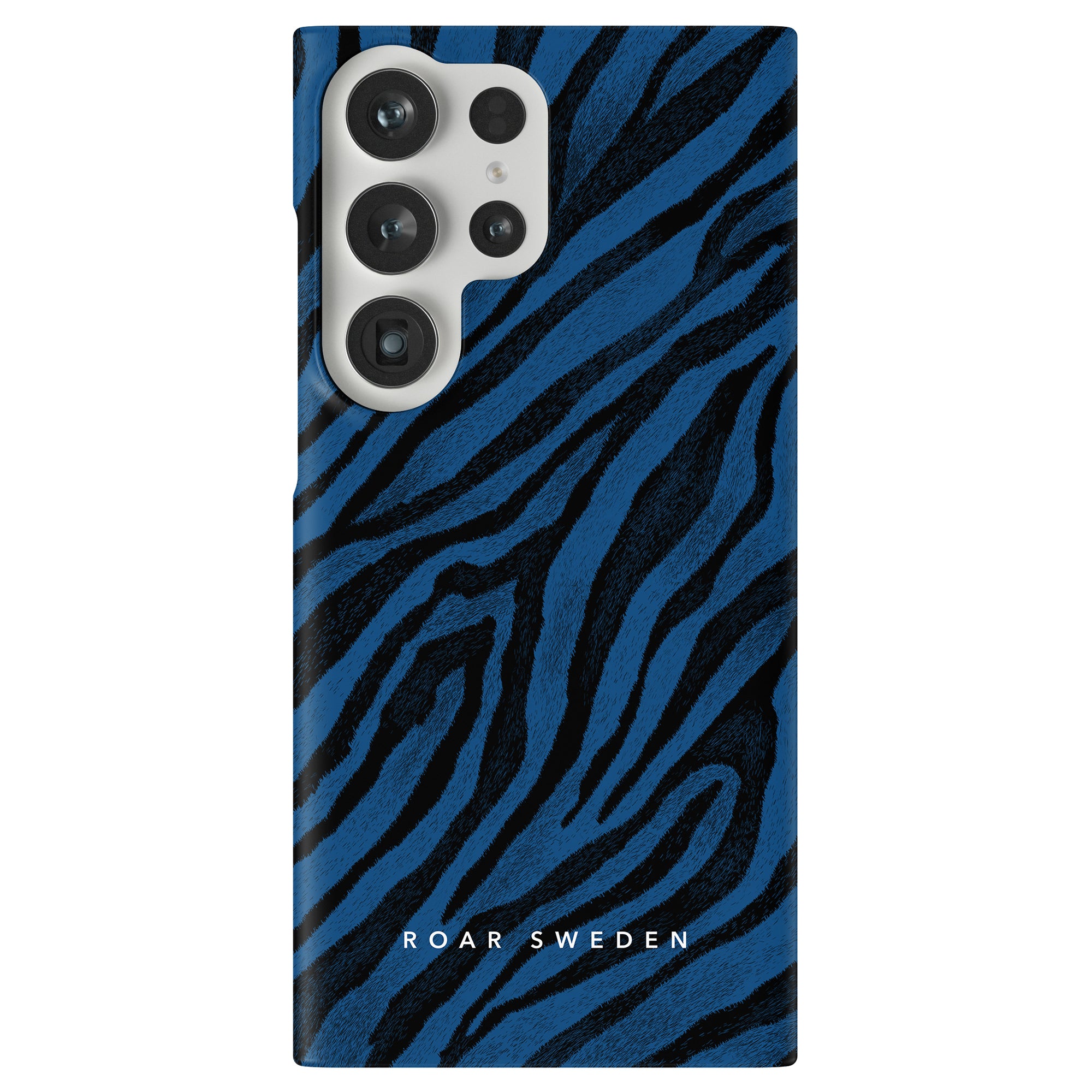 Ett blått och svart zebrainspirerat mönsterfodral, Printeers Rani Slim Case, för iPhone 11 pro.