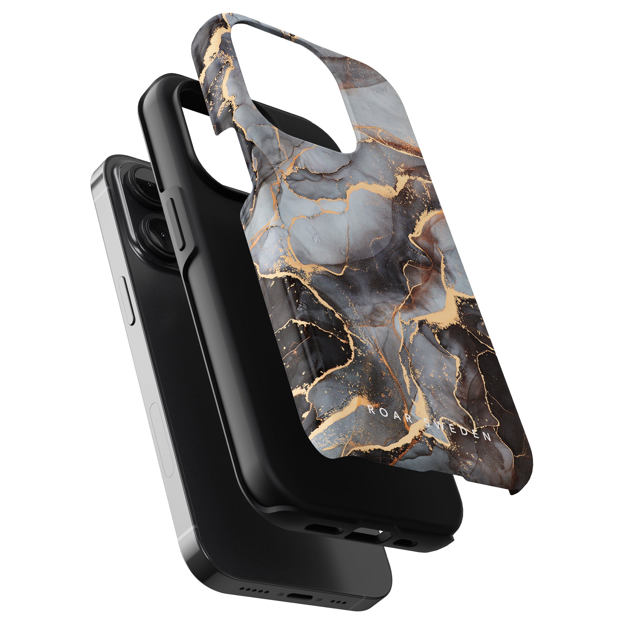 Ett elegant svart och guldmarmor Rosy - Tufft fodral för iPhone 11 Pro.