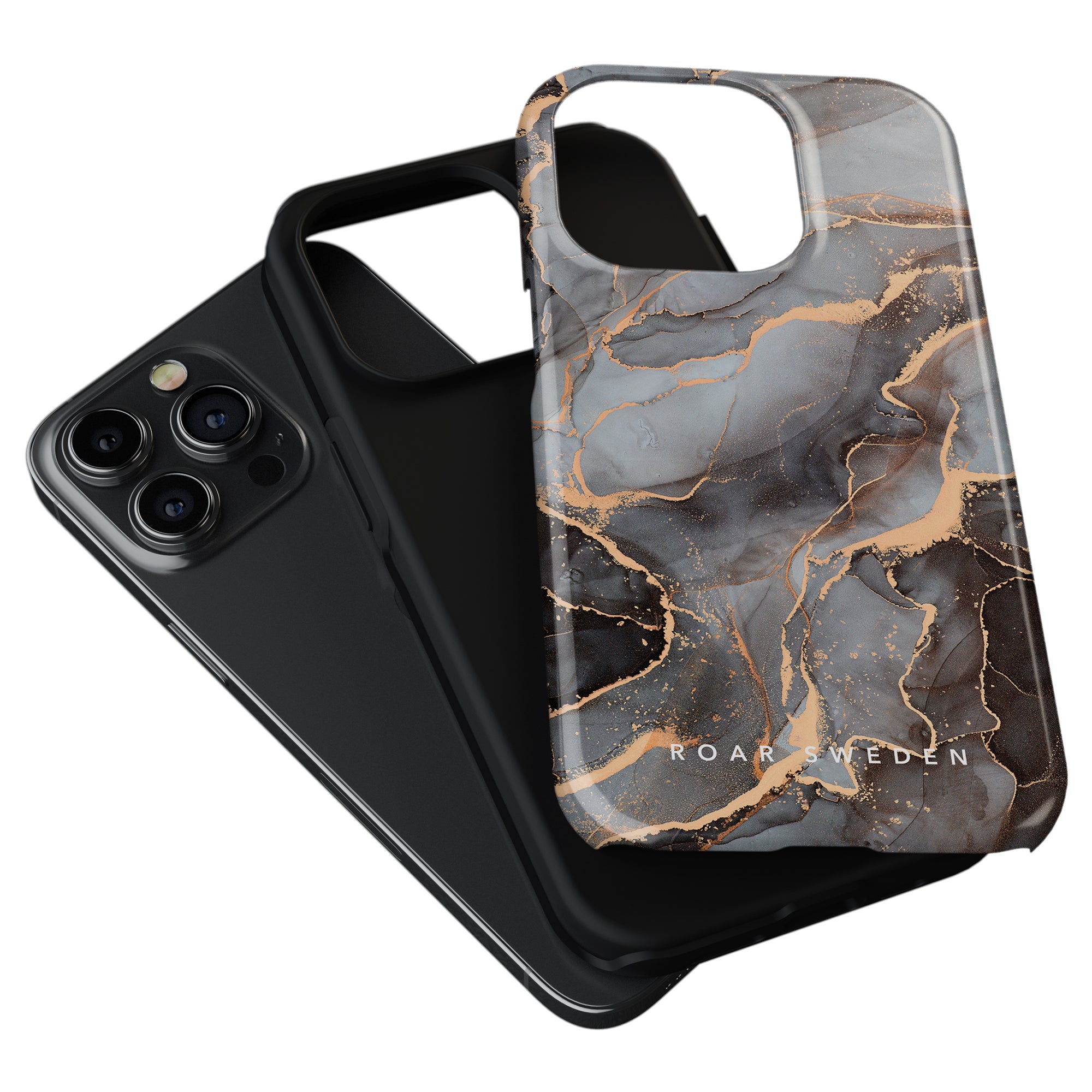 Ett svart och guld marmor Rosy - Tufft fodral för iPhone 11 Pro, som förkroppsligar elegans och sofistikering.