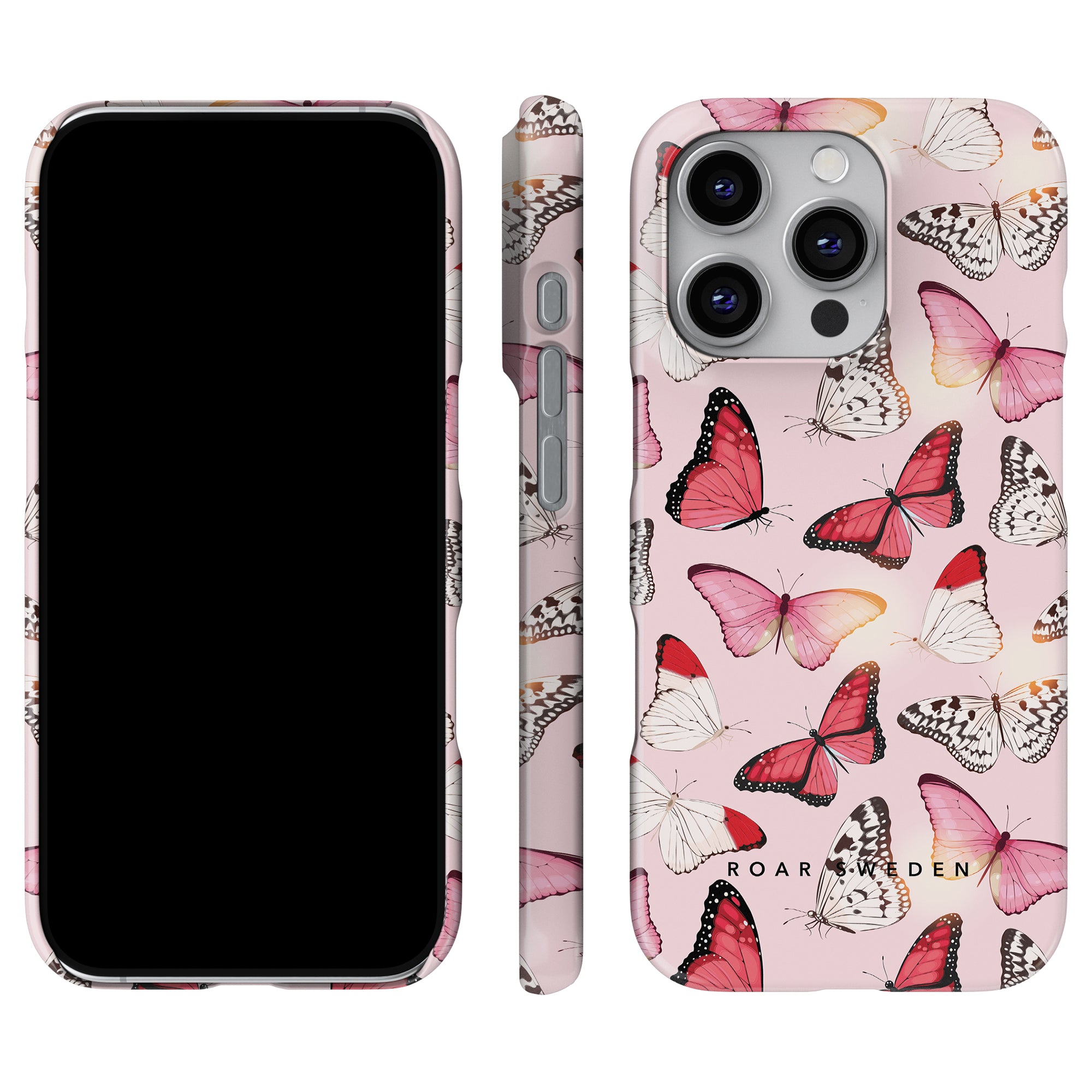 Vi presenterar Rosy Butterflies - Slim fodral, tillverkad av slitstarkt polykarbonat. Detta smartphonefodral har ett elegant fjärilsmönster i nyanser av rosa och vitt, som enkelt blandar stil med skydd.