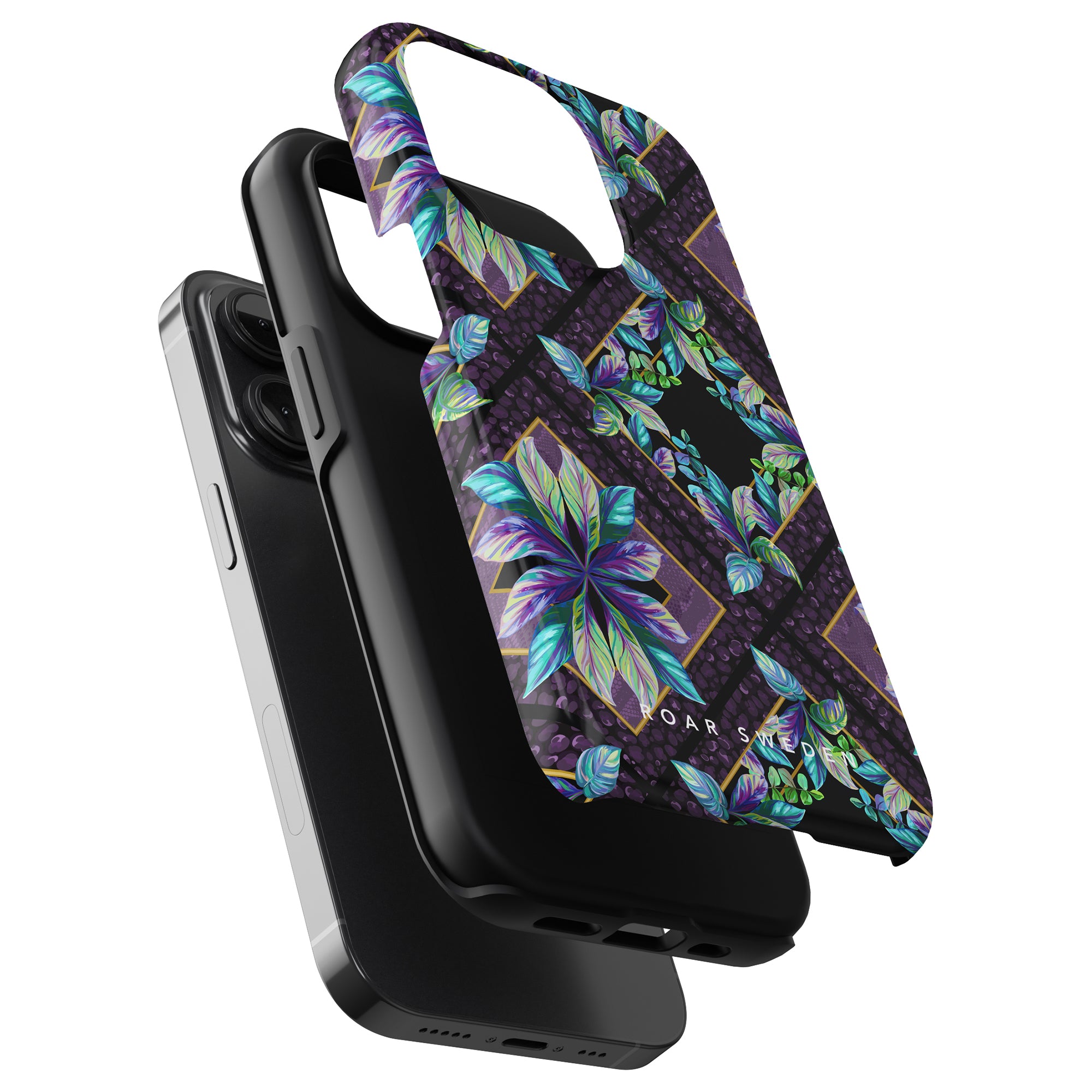 A smartphone with a Lush - Tough Case attached to a wireless charging dock.