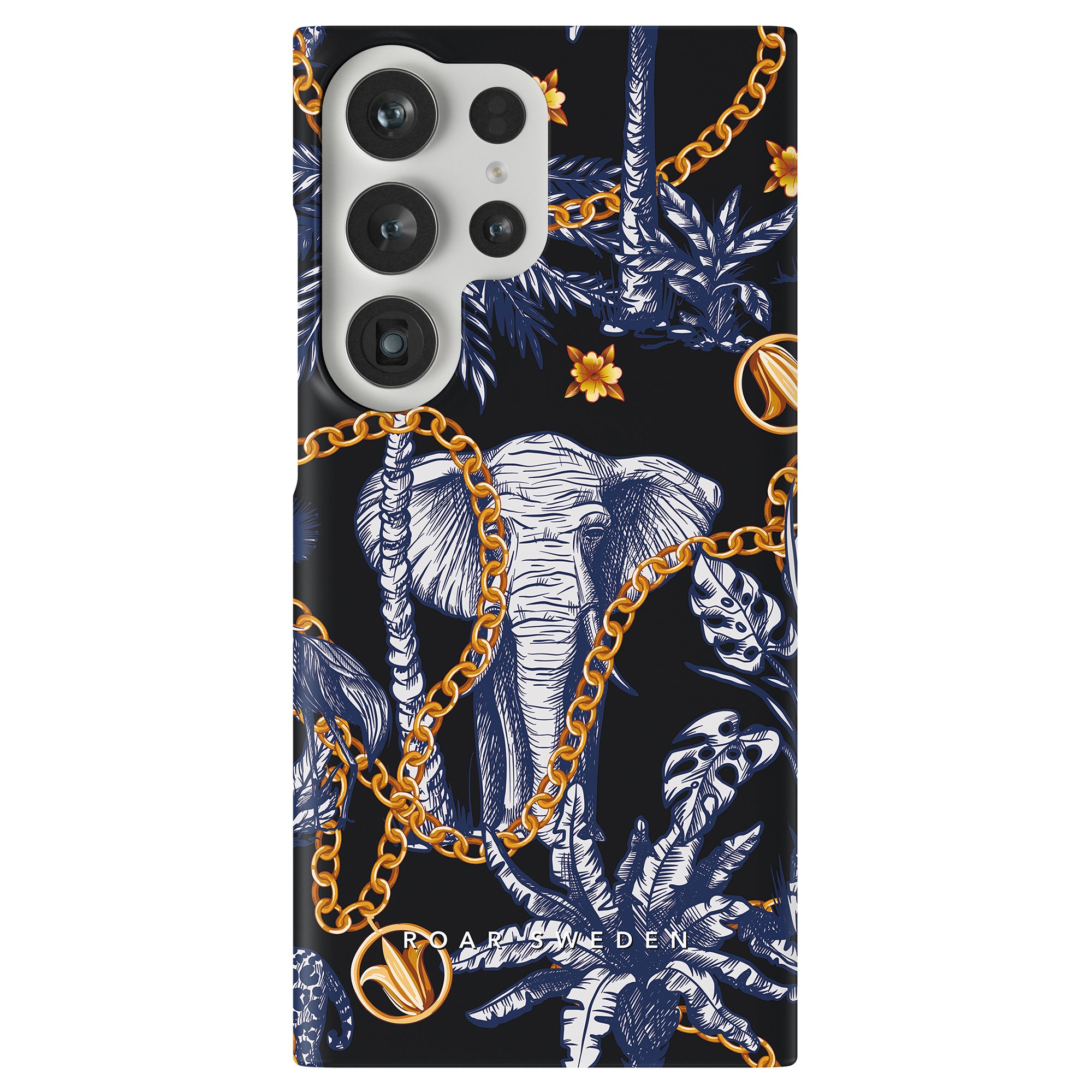 The Safari - Slim case is a stylish and trendy phone case featuring a captivating design of an elephant surrounded by lush palm trees. This unique mobile phone accessory not only offers protection for your device but also