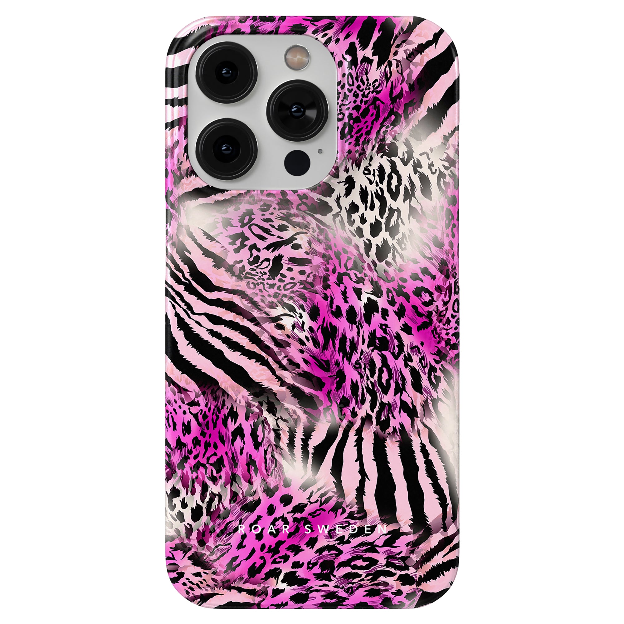 An exotisk design phone case with a Savannah Fuchsia - Slim case in pink and black zebra print.