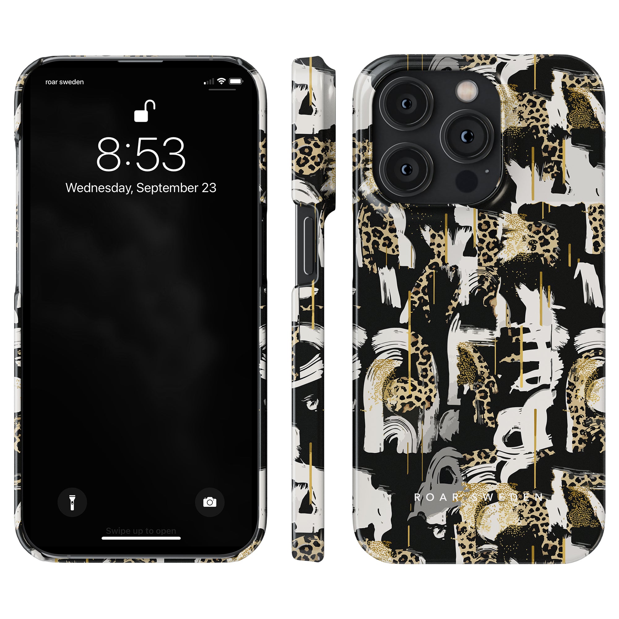 Skate Leo - Slim case: A black and gold iPhone case featuring giraffes.