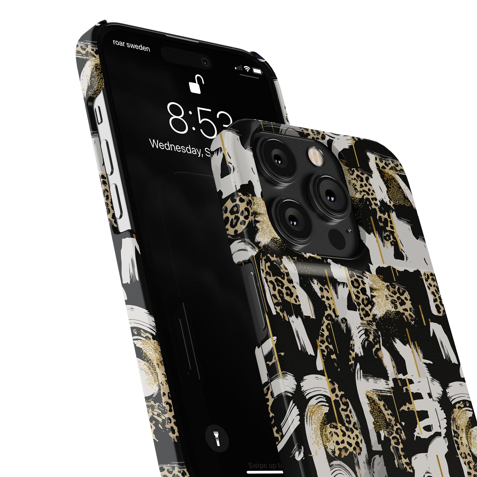Skate Leo - Slim case description: A black and gold leopard print case for the iPhone 11.