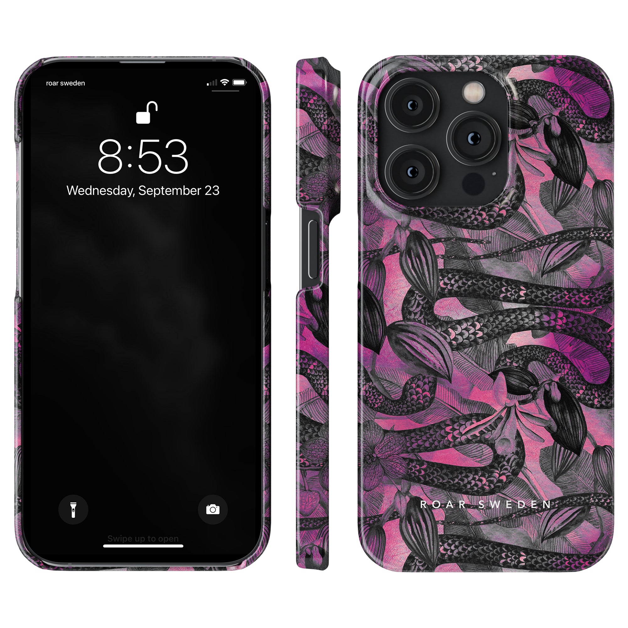 A pink and black Snake Nest - Slim case with a vibrant mermaid pattern.