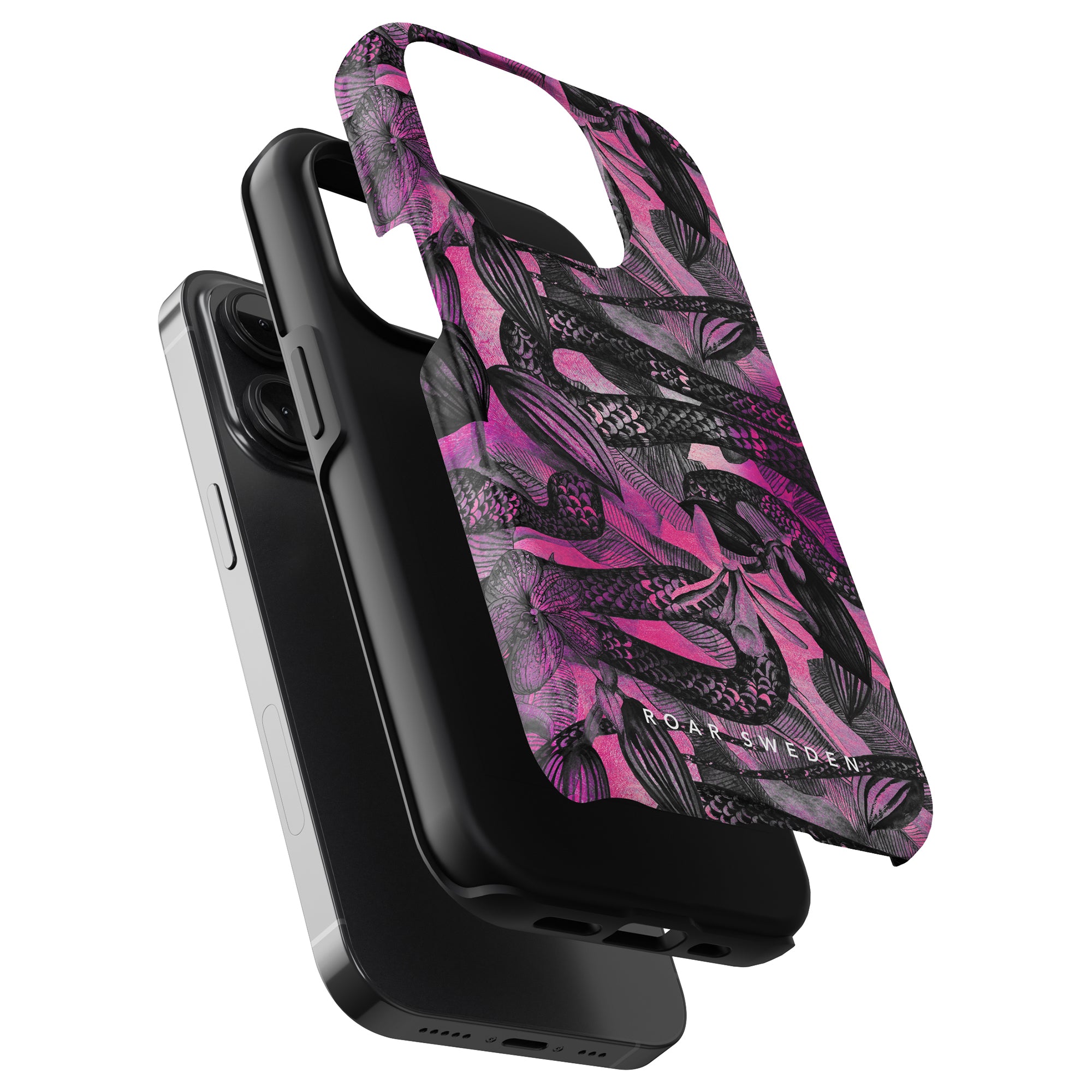 A vibrant pink and mesmerizing purple Snake Nest - Tough Case designed specifically for the stylish and sophisticated iPhone 11 Pro.
